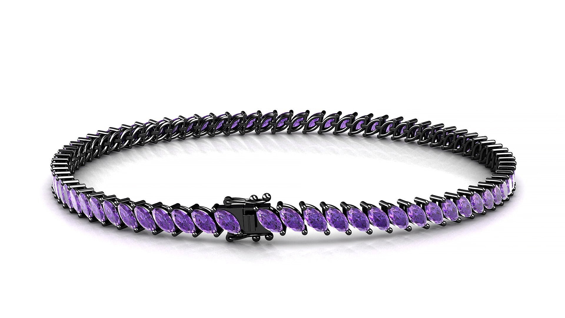 Venezia | 18k Black Gold 4 x 2 mm Marquise Natural Amethyst 19 cm Tennis Bracelet