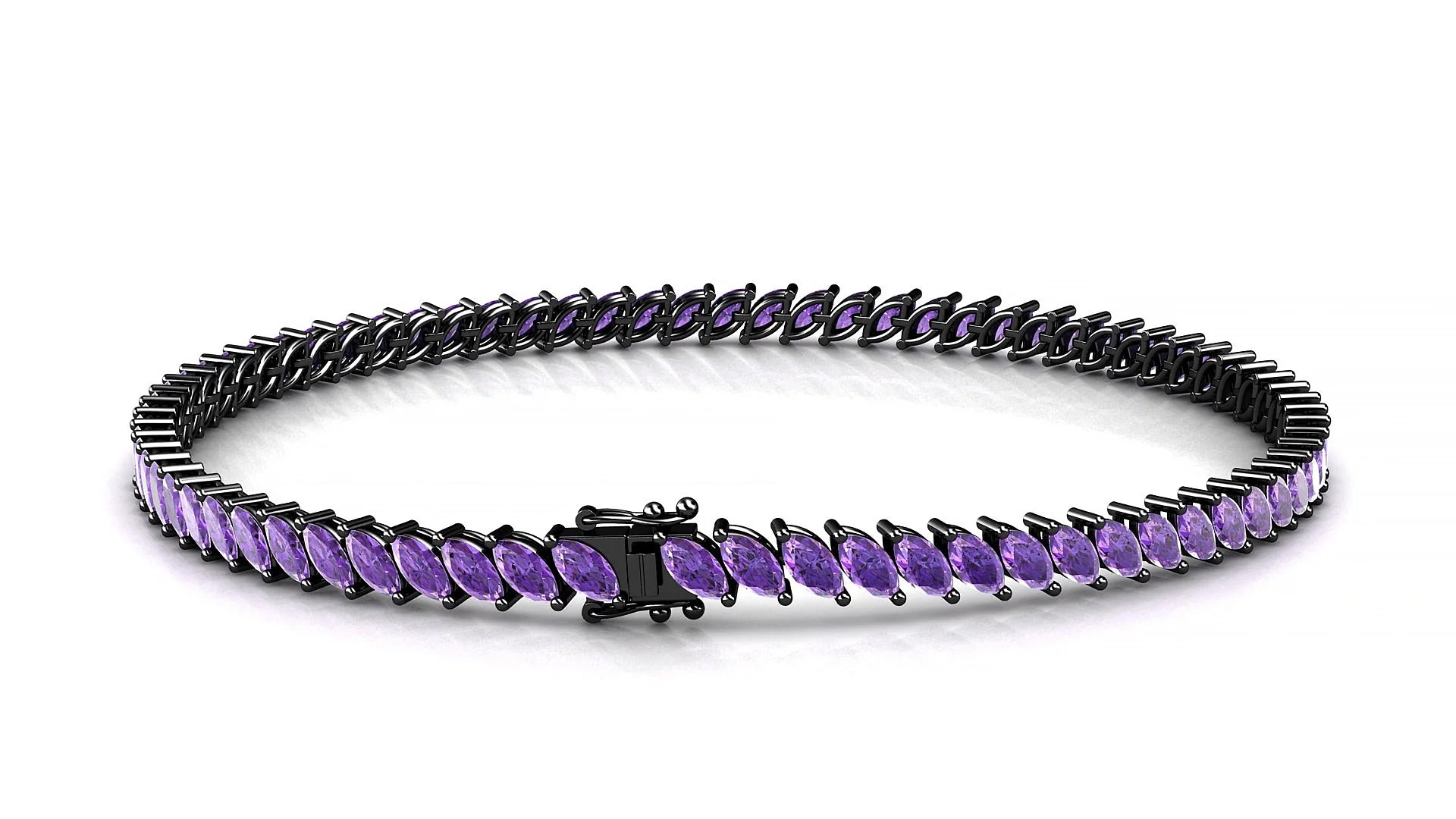 Venezia | 18k Black Gold 4 x 2 mm Marquise Natural Amethyst Tennis Bracelet