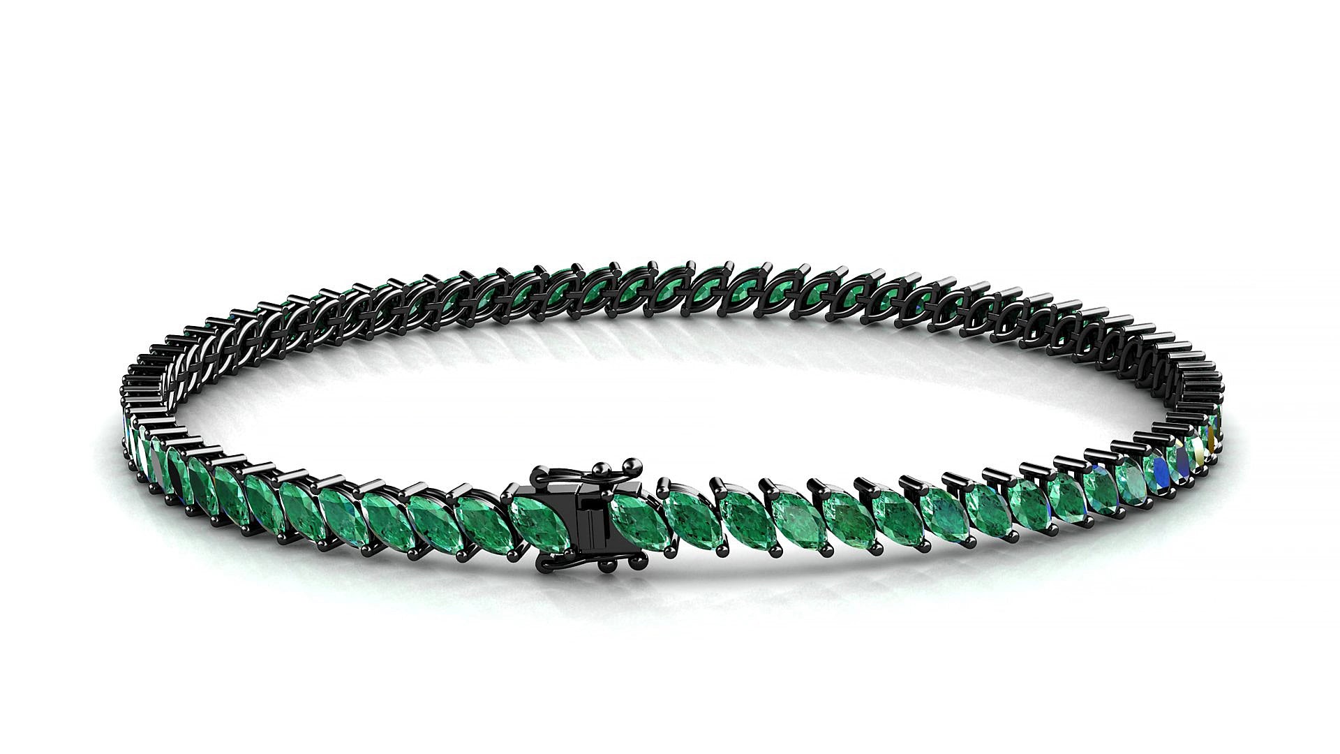 Venezia | 18k Black Gold 4 x 2 mm Marquise Natural Emerald 15 cm Tennis Bracelet