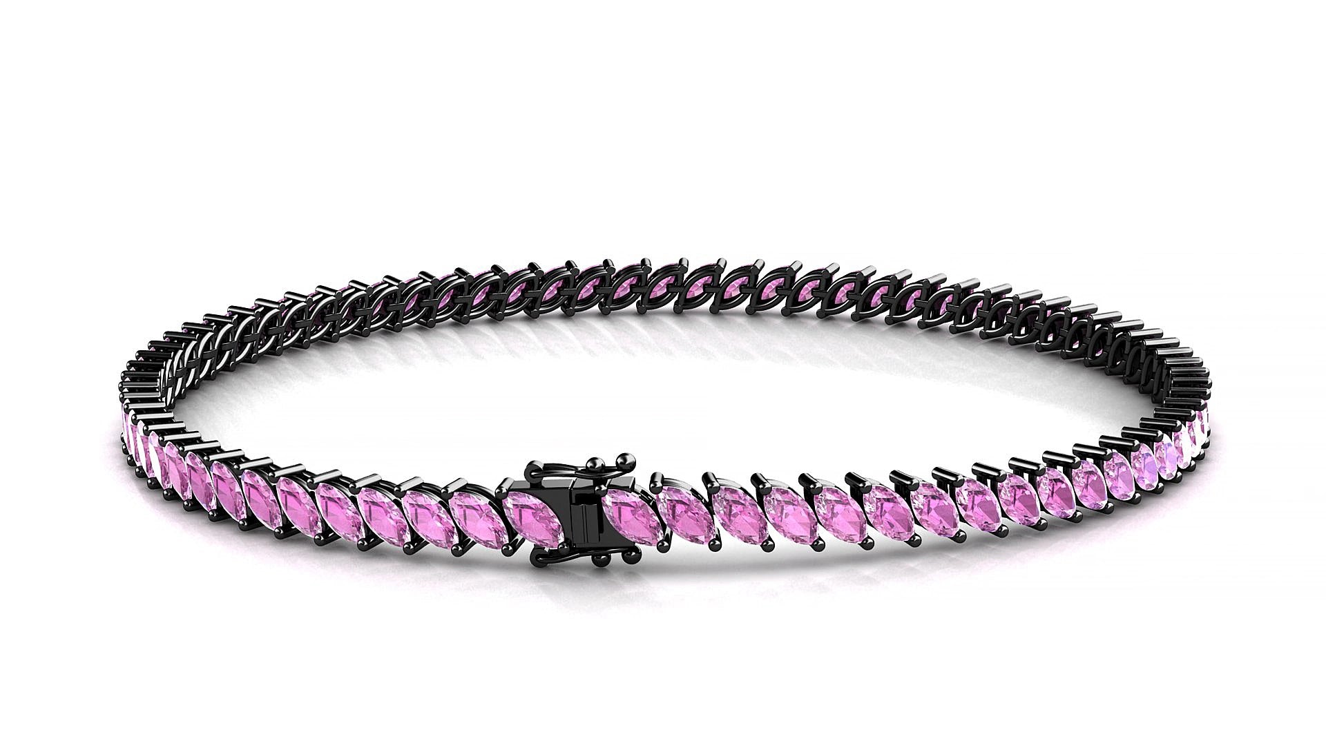 Venezia | 18k Black Gold 4 x 2 mm Marquise Natural Pink Sapphire 19 cm Tennis Bracelet