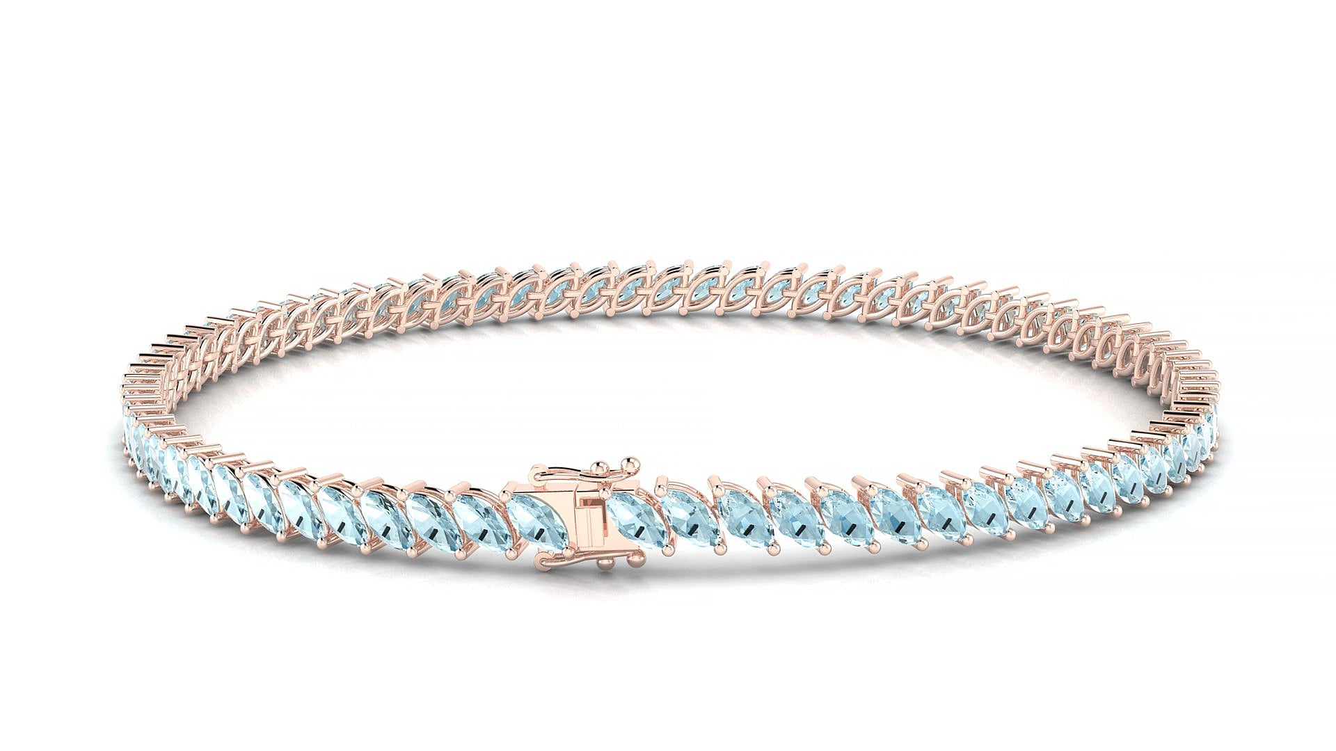Venezia | 18k Rose Gold 4 x 2 mm Marquise Natural Aquamarine 15 cm Tennis Bracelet