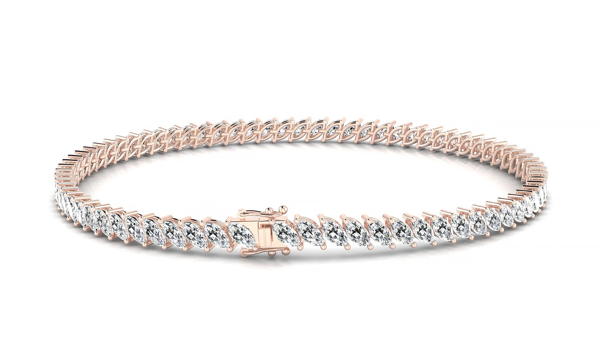 Venezia | 18k Rose Gold 4 x 2 mm Marquise Natural Diamond 15 cm Tennis Bracelet