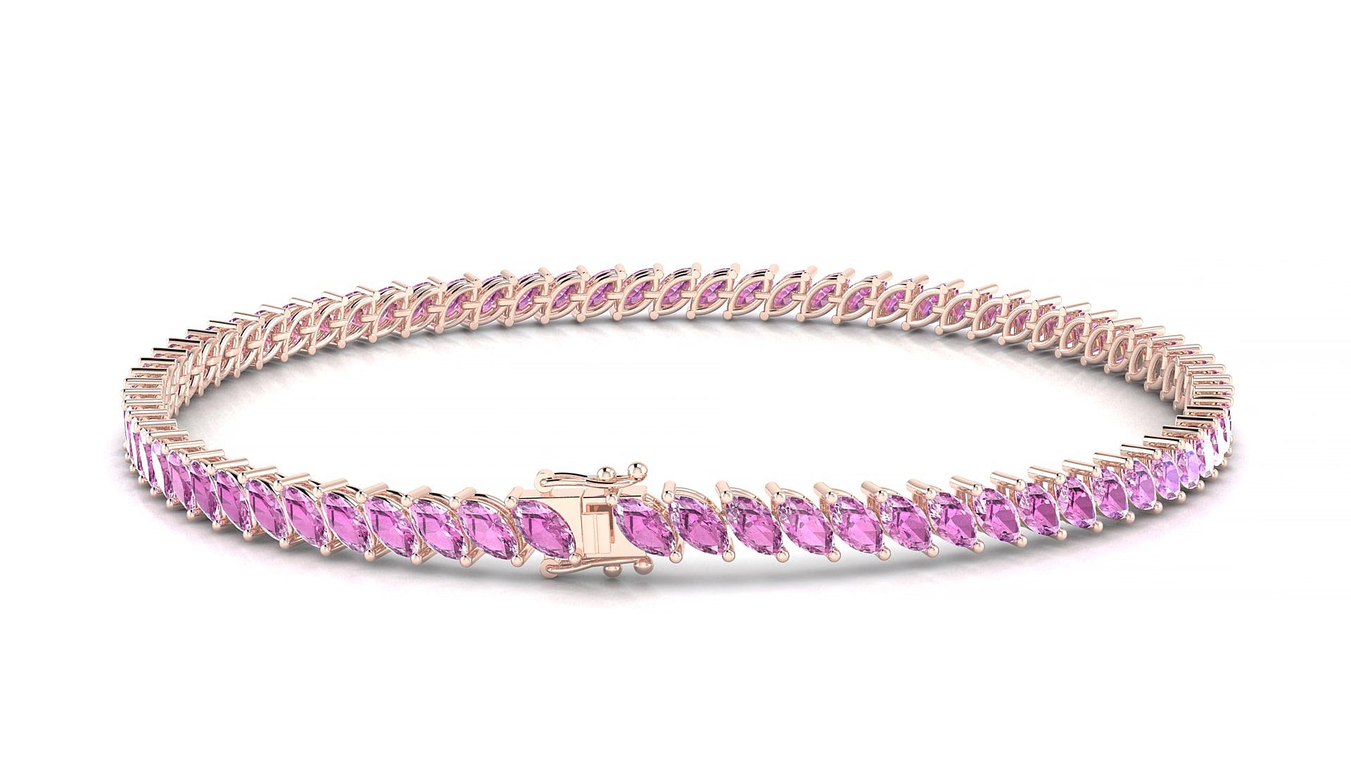 Venezia | 18k Rose Gold 4 x 2 mm Marquise Natural Pink Sapphire 19 cm Tennis Bracelet