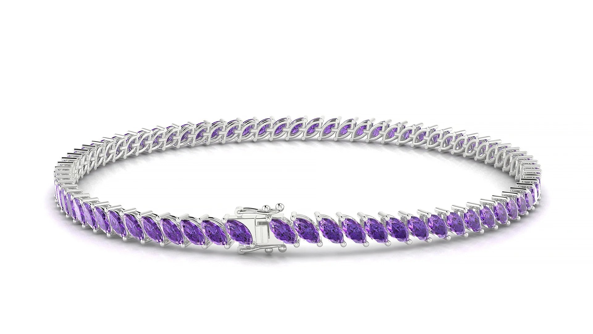 Venezia | 18k White Gold 4 x 2 mm Marquise Natural Amethyst Tennis Bracelet