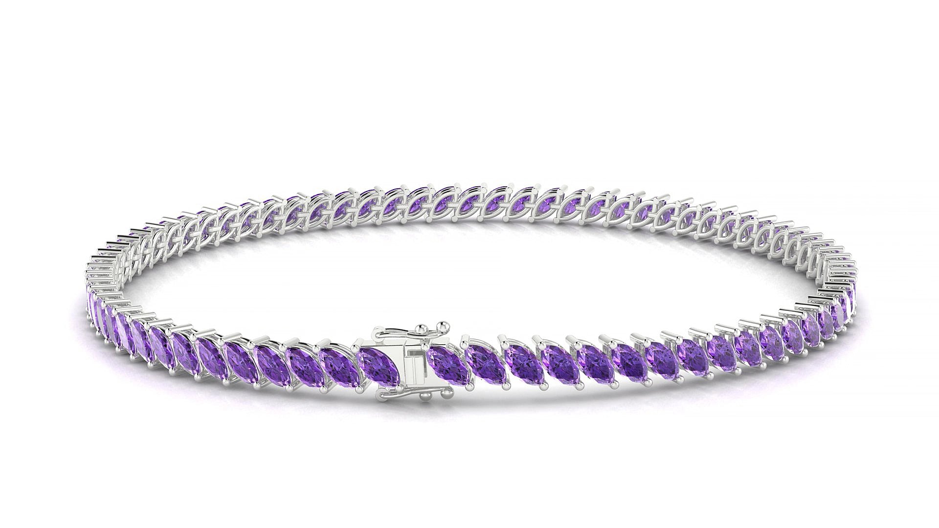 Venezia | 18k White Gold 4 x 2 mm Marquise Natural Amethyst 20 cm Tennis Bracelet
