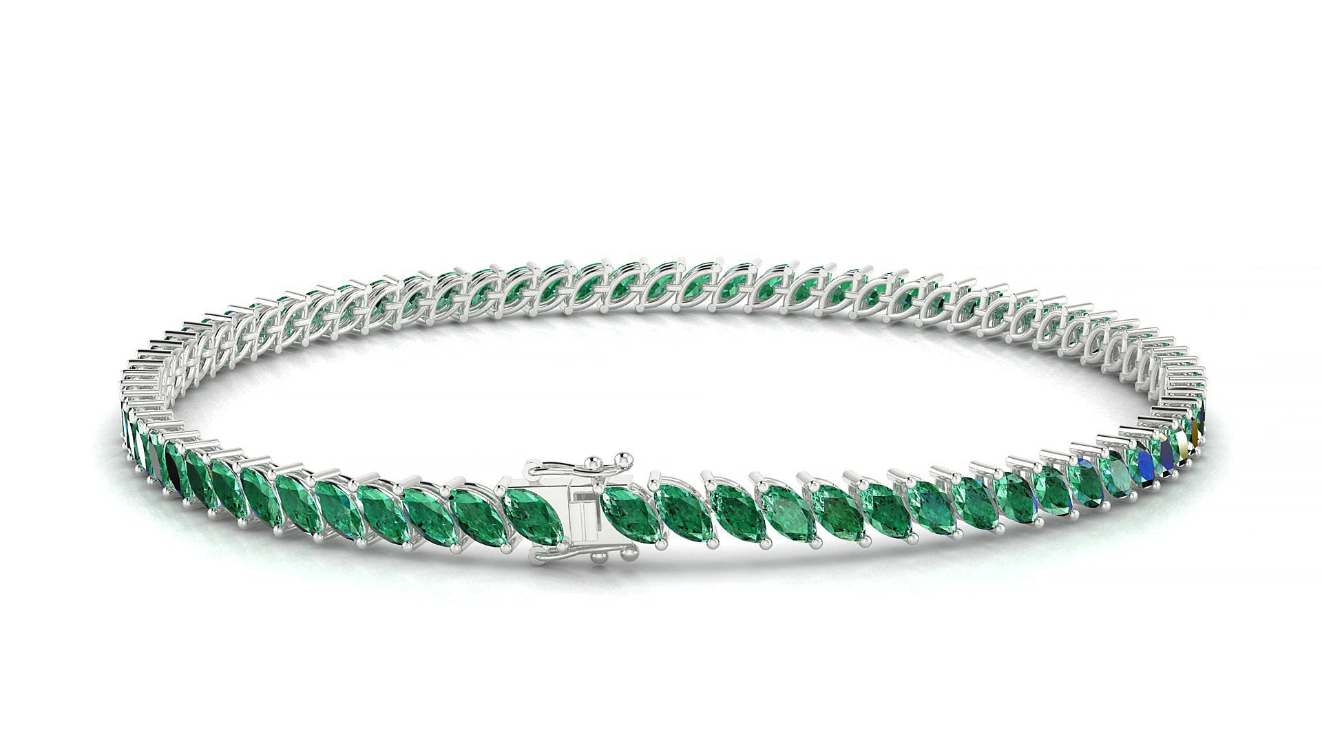 Venezia | 18k White Gold 4 x 2 mm Marquise Natural Emerald 15 cm Tennis Bracelet