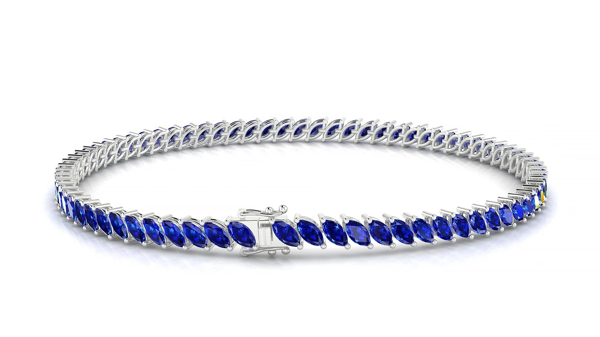 Venezia | 18k White Gold 4 x 2 mm Marquise Natural Sapphire 20 cm Tennis Bracelet