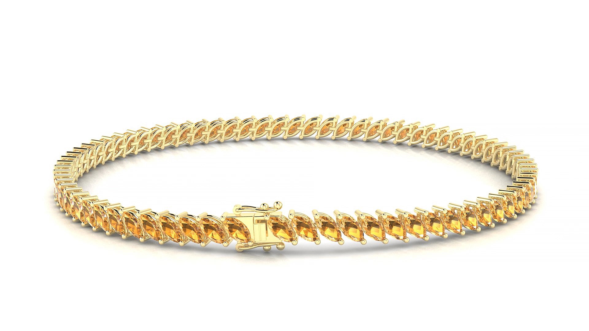 Venezia | 18k Yellow Gold 4 x 2 mm Marquise Natural Citrine 20 cm Tennis Bracelet
