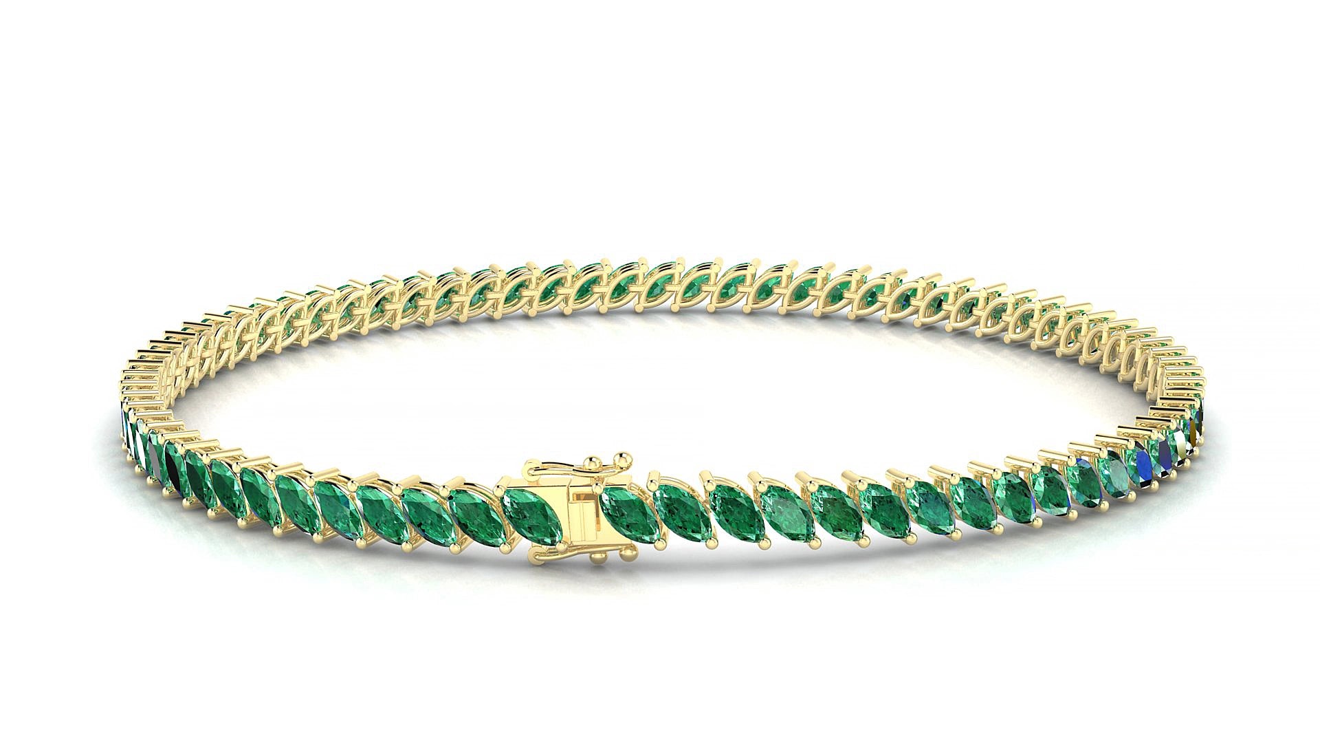 Venezia | 18k Yellow Gold 4 x 2 mm Marquise Natural Emerald 15 cm Tennis Bracelet