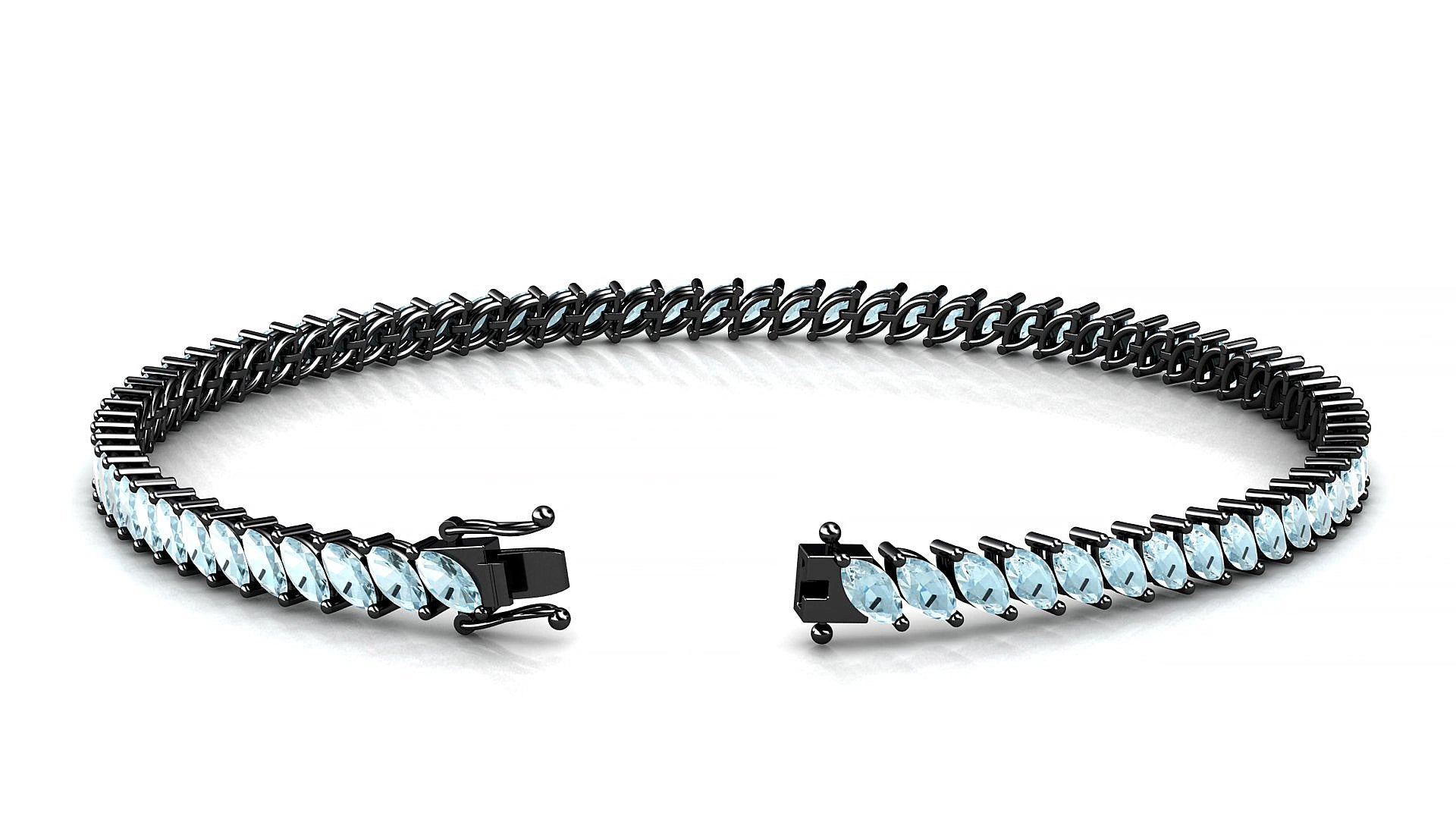 Venezia | 18k Black Gold 4 x 2 mm Marquise Natural Aquamarine 15 cm Tennis Bracelet