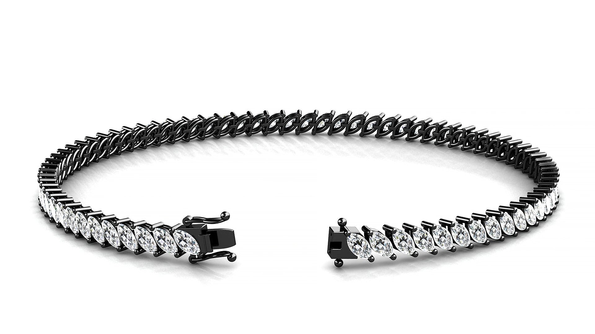 Venezia | 18k Black Gold 4 x 2 mm Marquise Natural Diamond 15 cm Tennis Bracelet