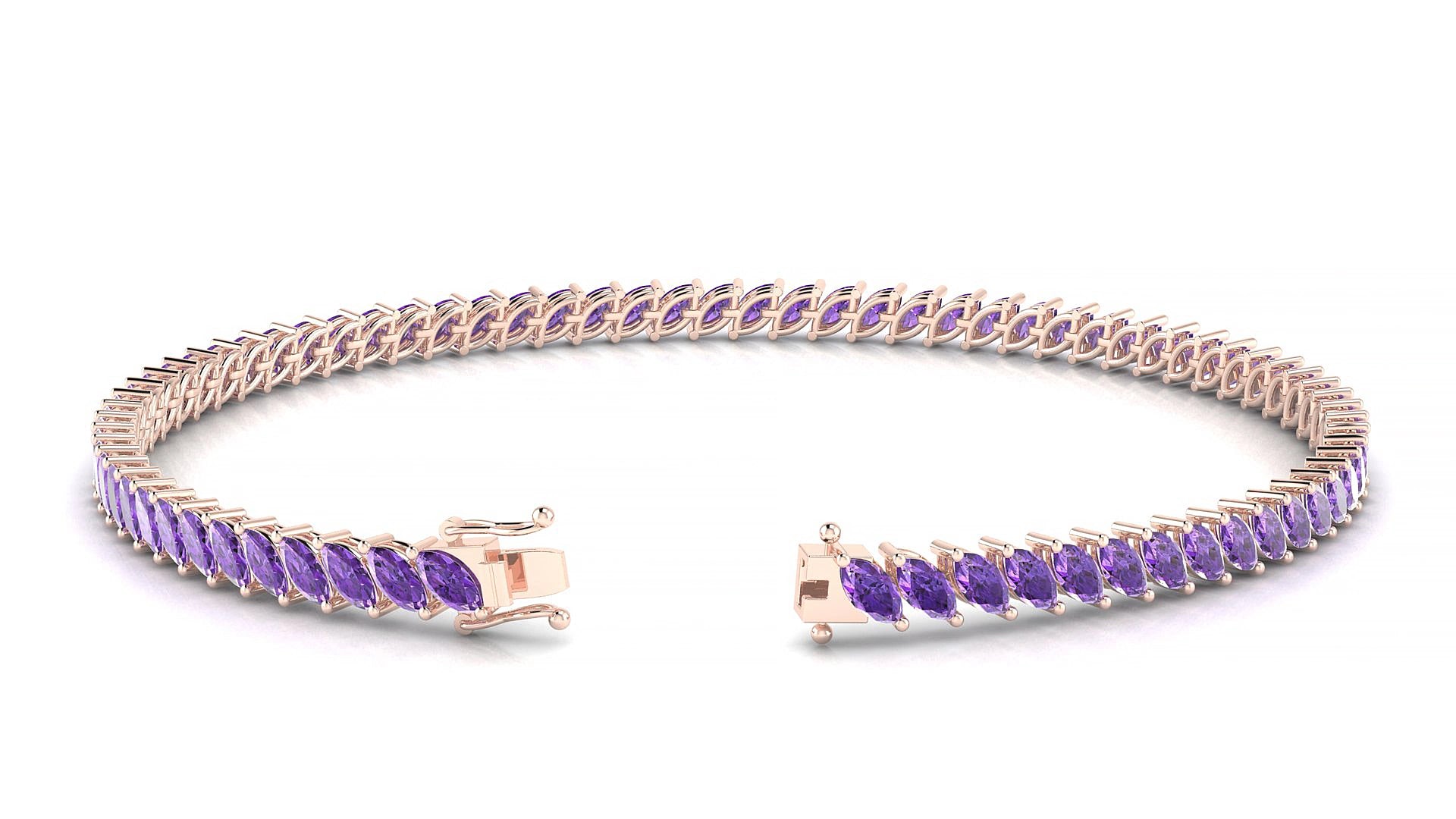 Venezia | 18k Rose Gold 4 x 2 mm Marquise Natural Amethyst 15 cm Tennis Bracelet