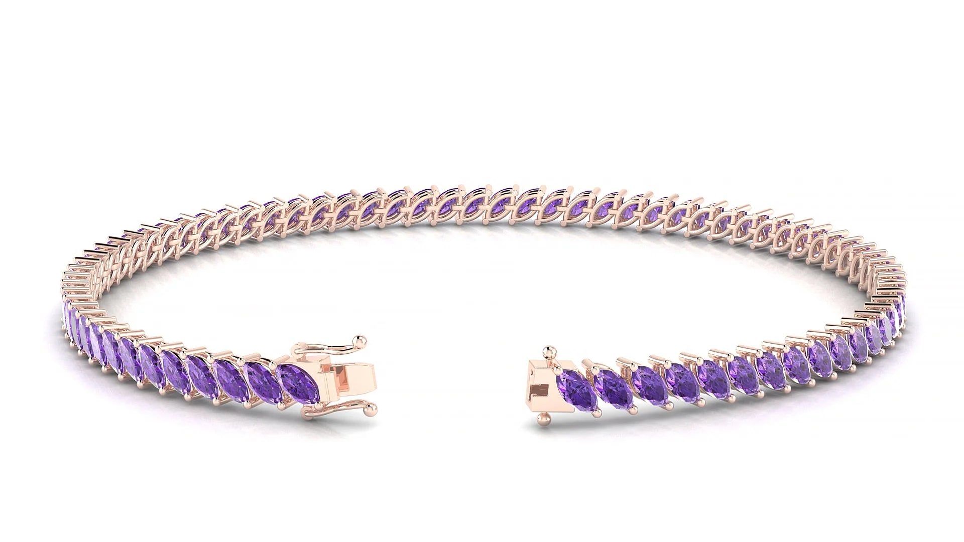 Venezia | 18k Rose Gold 4 x 2 mm Marquise Natural Amethyst Tennis Bracelet