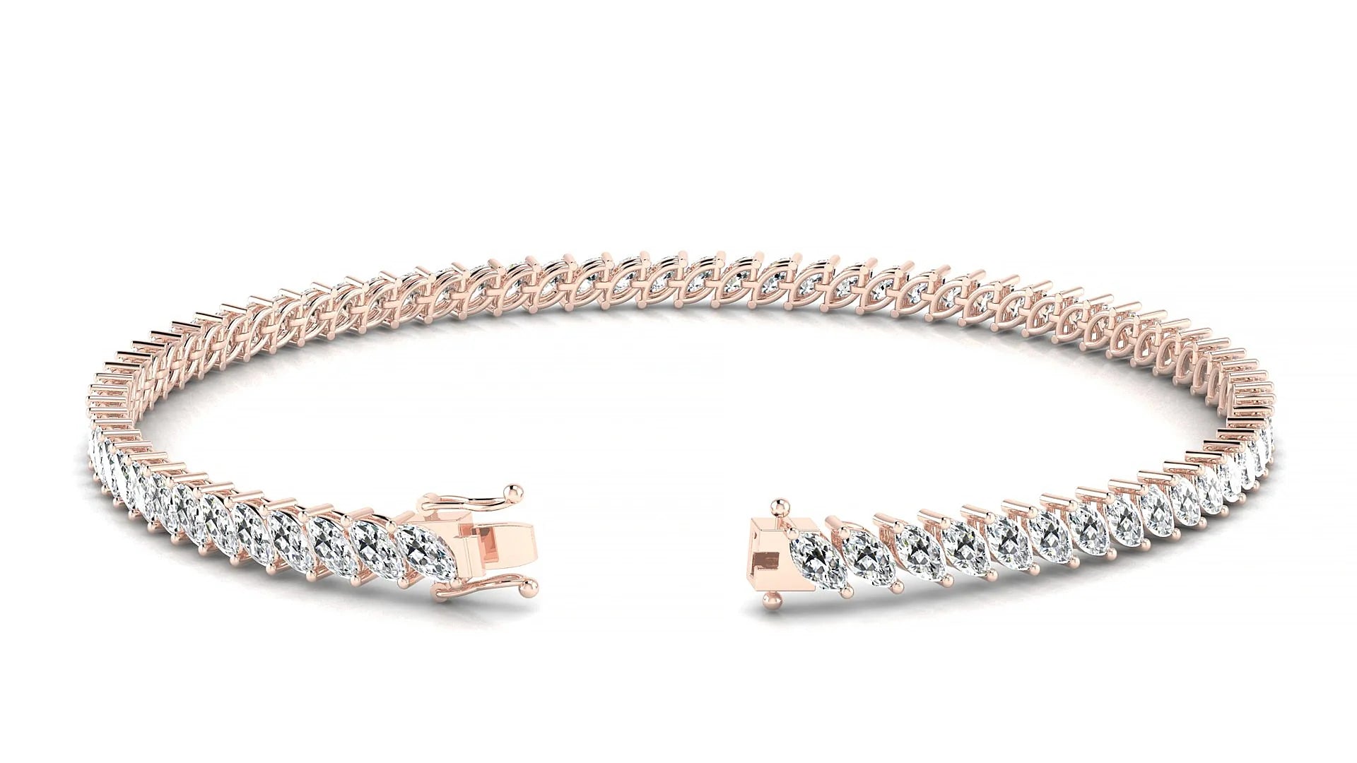 Venezia | 18k Rose Gold 4 x 2 mm Marquise Lab-Grown Diamond 18 cm Tennis Bracelet