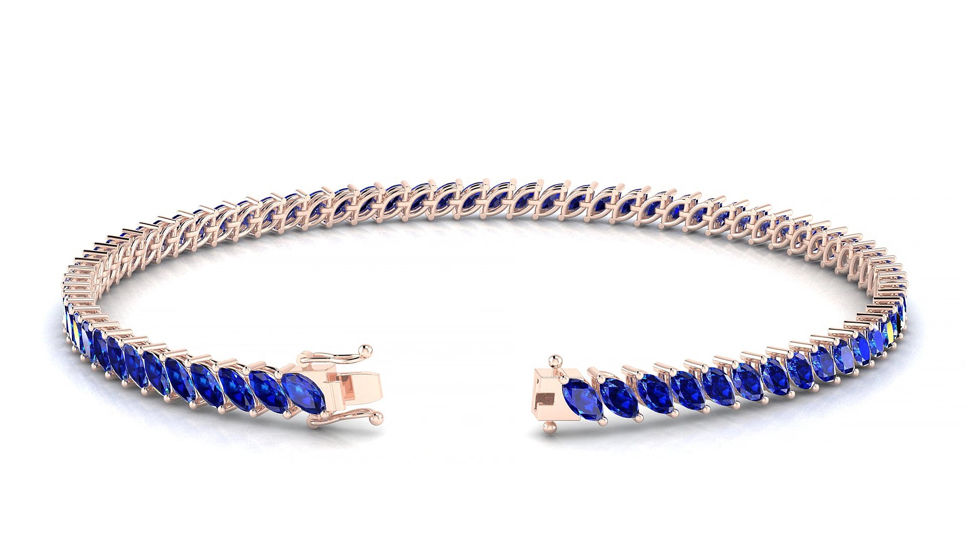 Venezia | 18k Rose Gold 4 x 2 mm Marquise Natural Sapphire 15 cm Tennis Bracelet