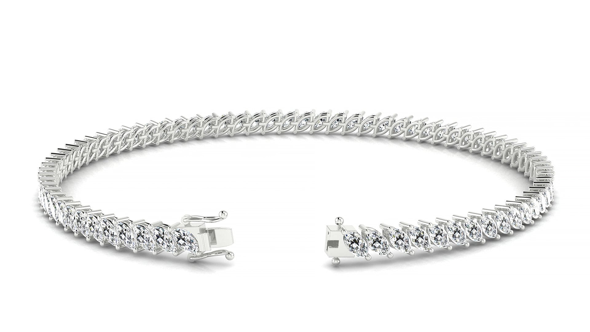Venezia | 18k White Gold 4 x 2 mm Marquise Natural Diamond 15 cm Tennis Bracelet