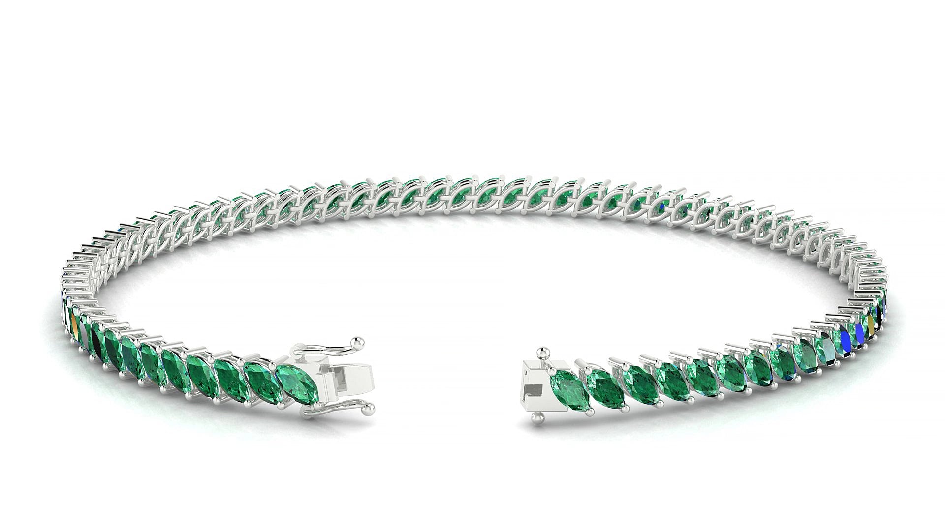 Venezia | 18k White Gold 4 x 2 mm Marquise Natural Emerald 15 cm Tennis Bracelet