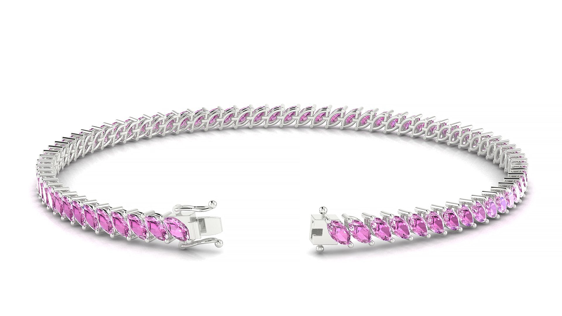 Venezia | 18k White Gold 4 x 2 mm Marquise Natural Pink Sapphire Tennis Bracelet
