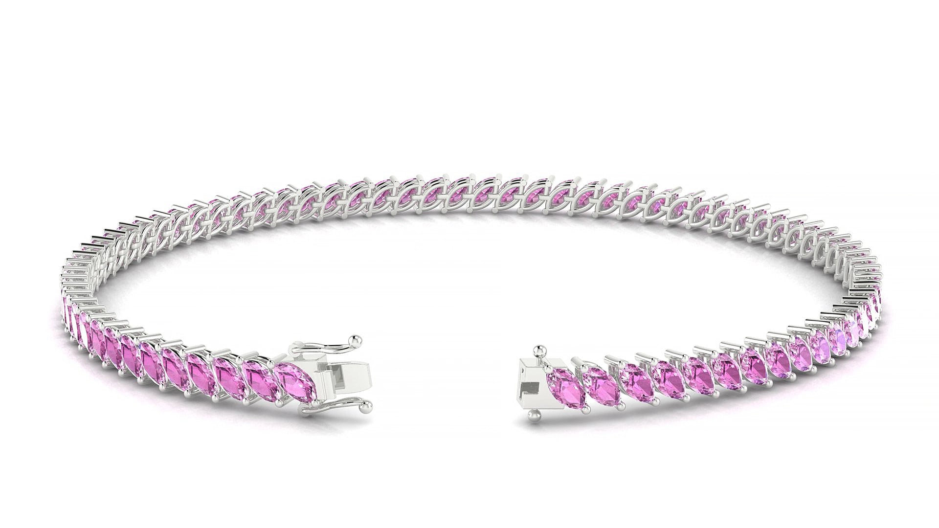 Venezia | 18k White Gold 4 x 2 mm Marquise Natural Pink Sapphire 15 cm Tennis Bracelet