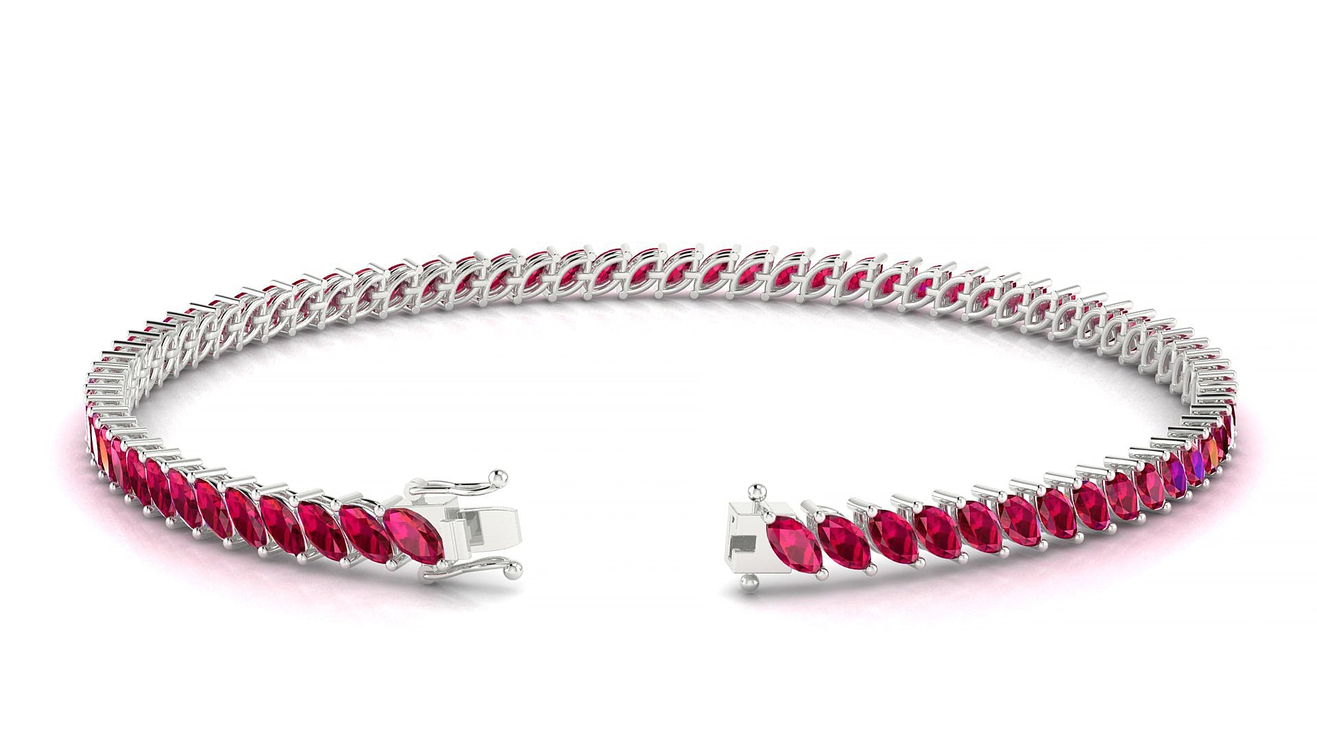Venezia | 18k White Gold 4 x 2 mm Marquise Natural Ruby 15 cm Tennis Bracelet