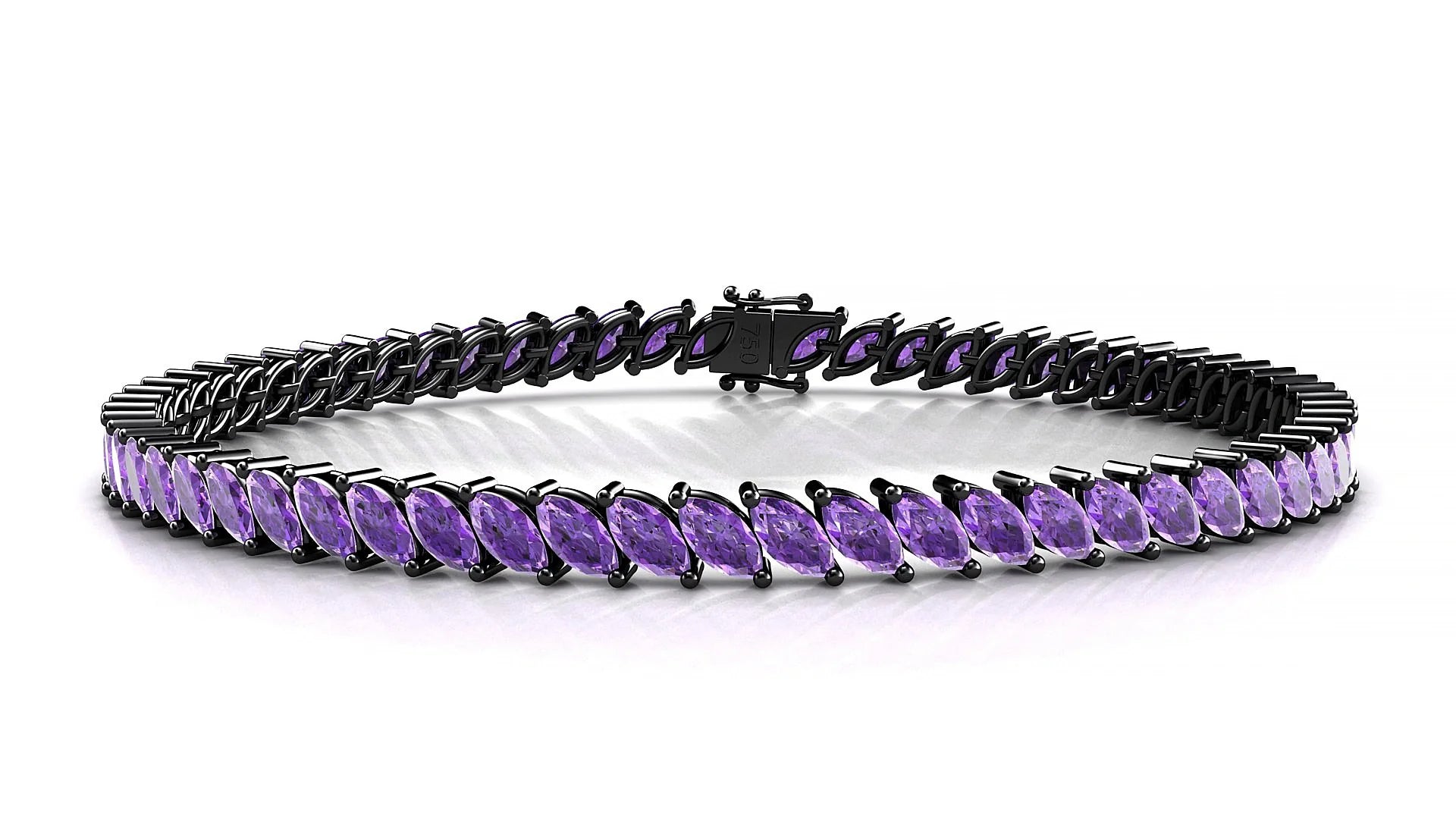 Venezia | 18k Black Gold 5 x 2.5 mm Marquise Natural Amethyst Tennis Bracelet