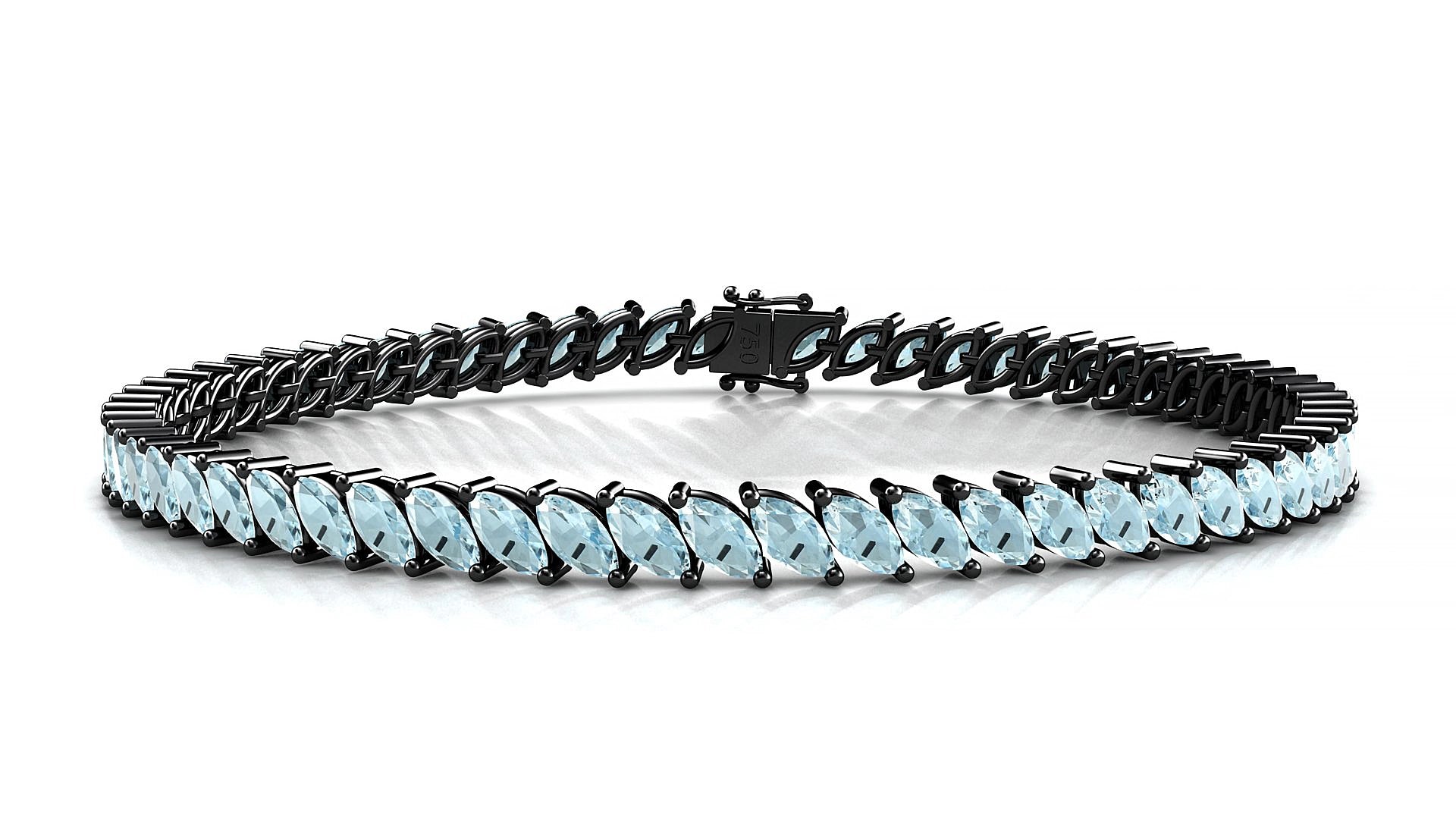 Venezia | 18k Black Gold 5 x 2.5 mm Marquise Natural Aquamarine 15 cm Tennis Bracelet