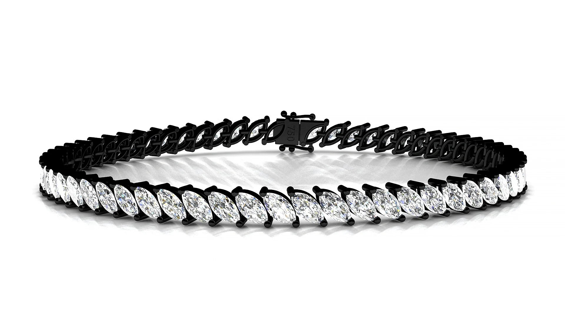 Venezia | 18k Black Gold 5 x 2.5 mm Marquise Lab-Grown Diamond 18 cm Tennis Bracelet