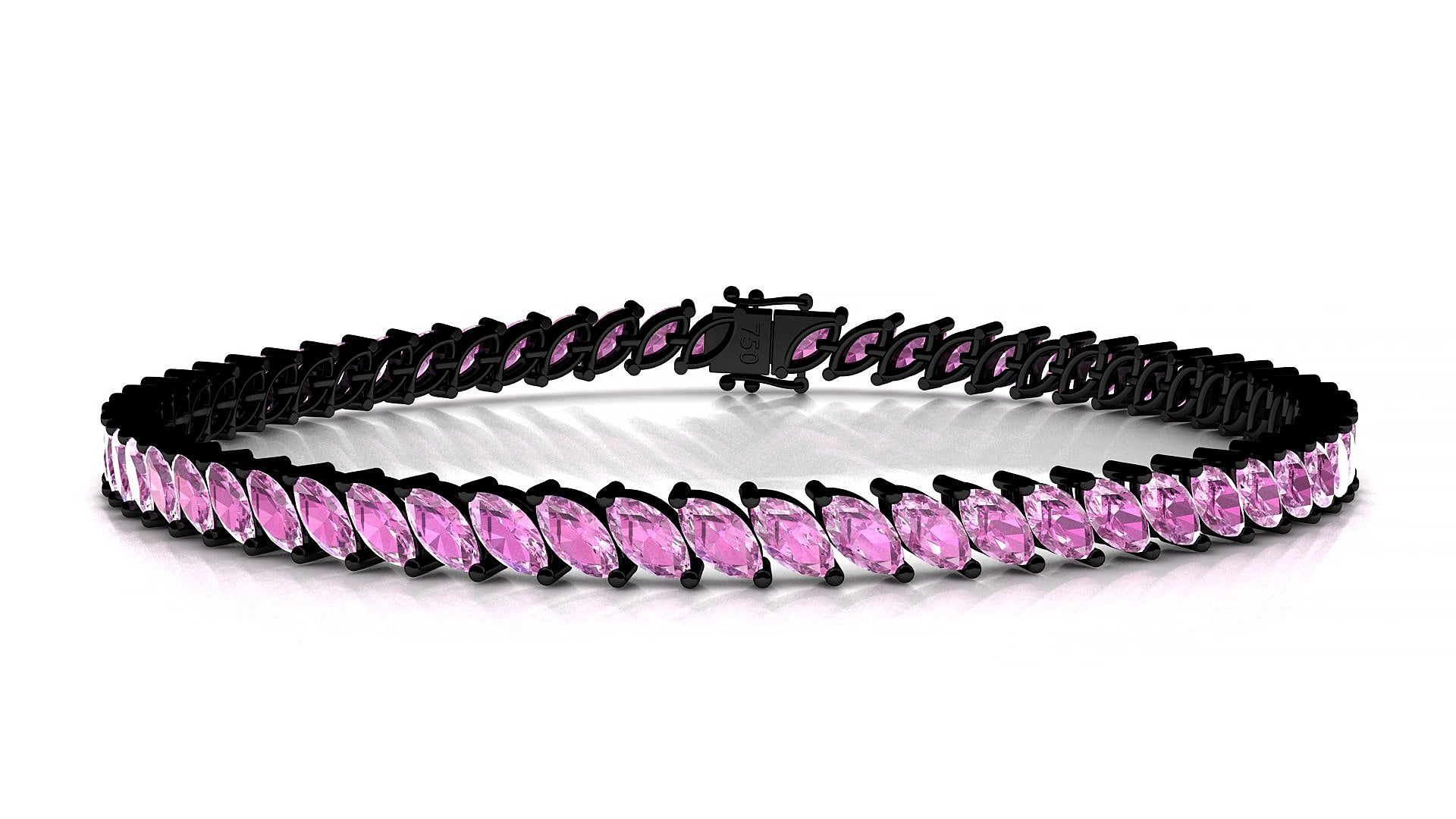 Venezia | 18k Black Gold 5 x 2.5 mm Marquise Natural Pink Sapphire 18 cm Tennis Bracelet