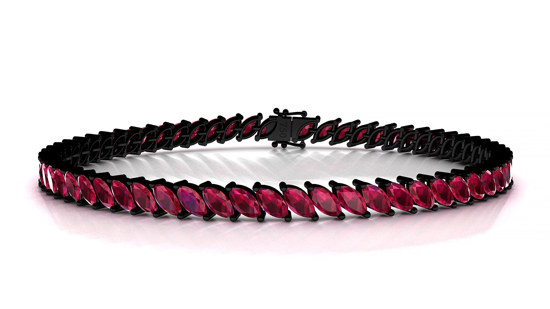 Venezia | 18k Black Gold 5 x 2.5 mm Marquise Natural Ruby 15 cm Tennis Bracelet