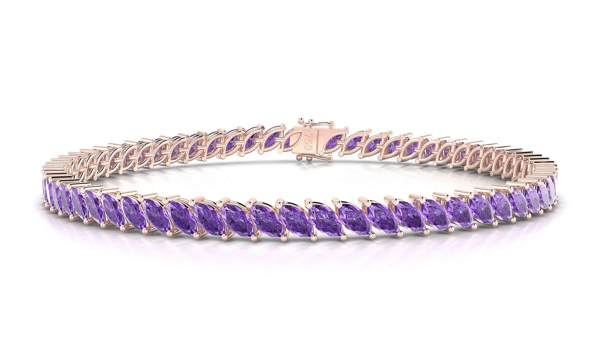 Venezia | 18k Rose Gold 5 x 2.5 mm Marquise Natural Amethyst Tennis Bracelet