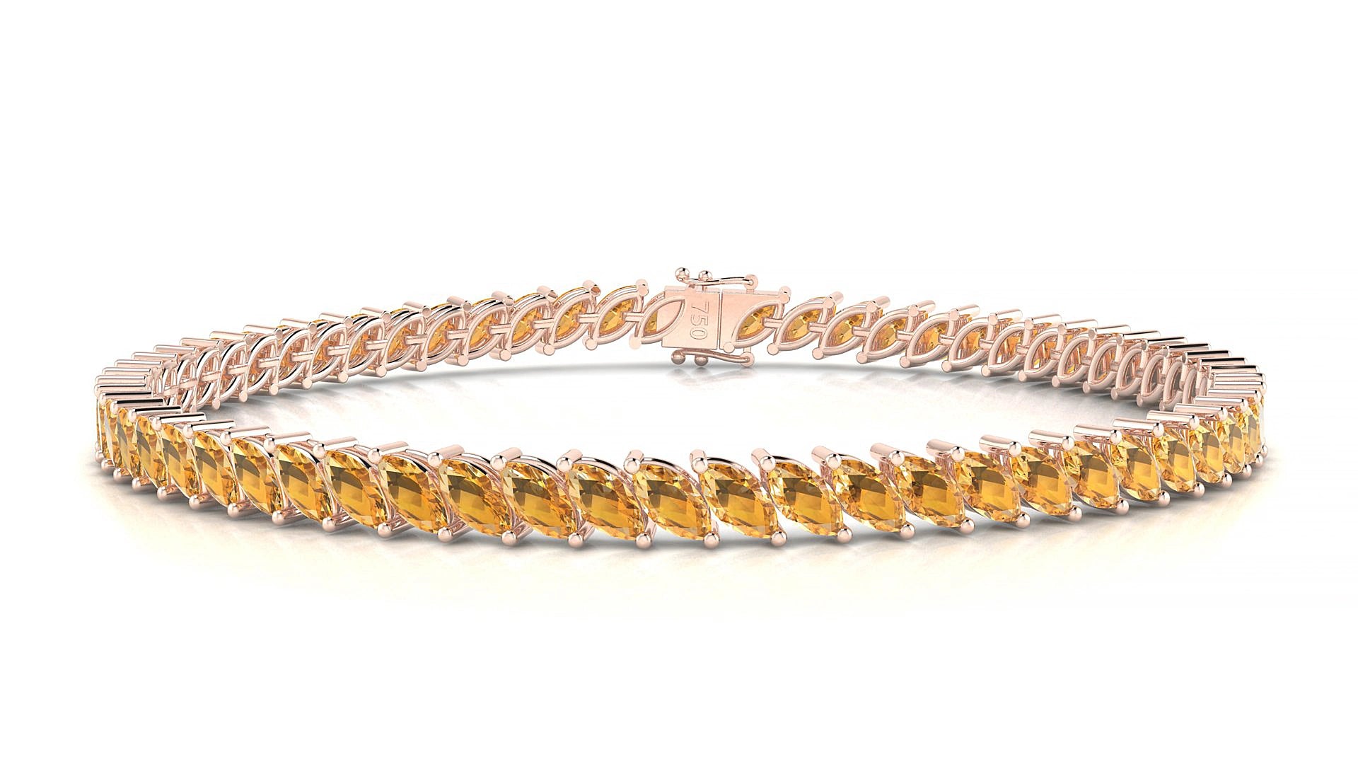 Venezia | 18k Rose Gold 5 x 2.5 mm Marquise Natural Citrine 20 cm Tennis Bracelet