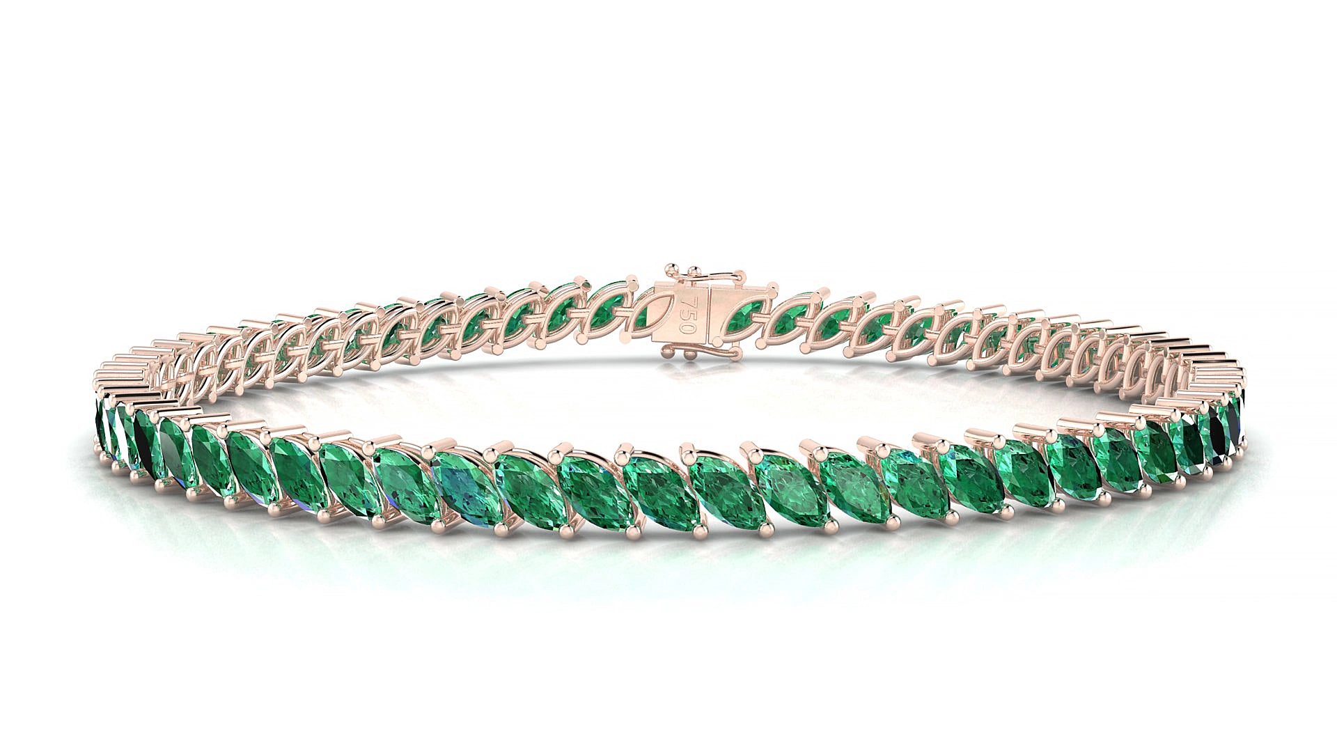 Venezia | 18k Rose Gold 5 x 2.5 mm Marquise Natural Emerald 15 cm Tennis Bracelet
