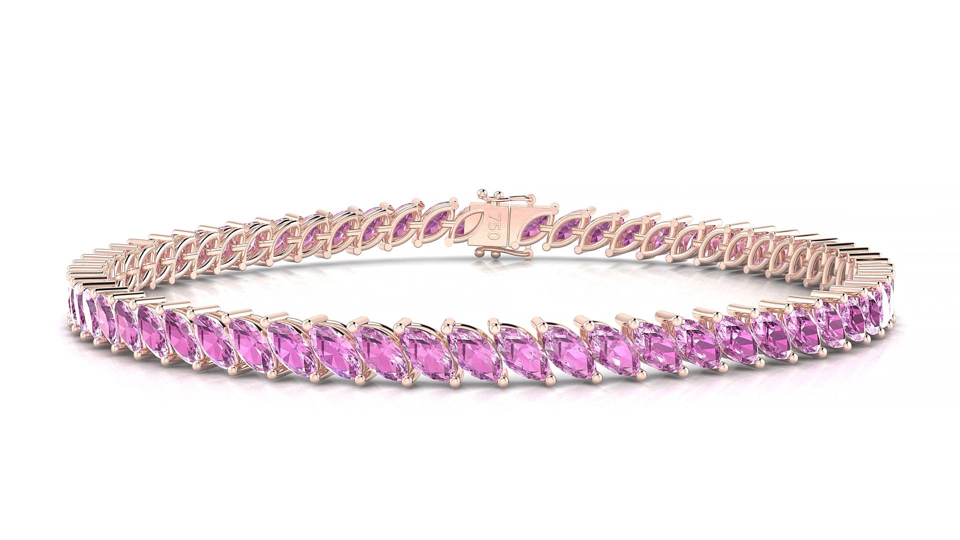 Venezia | 18k Rose Gold 5 x 2.5 mm Marquise Natural Pink Sapphire 18 cm Tennis Bracelet