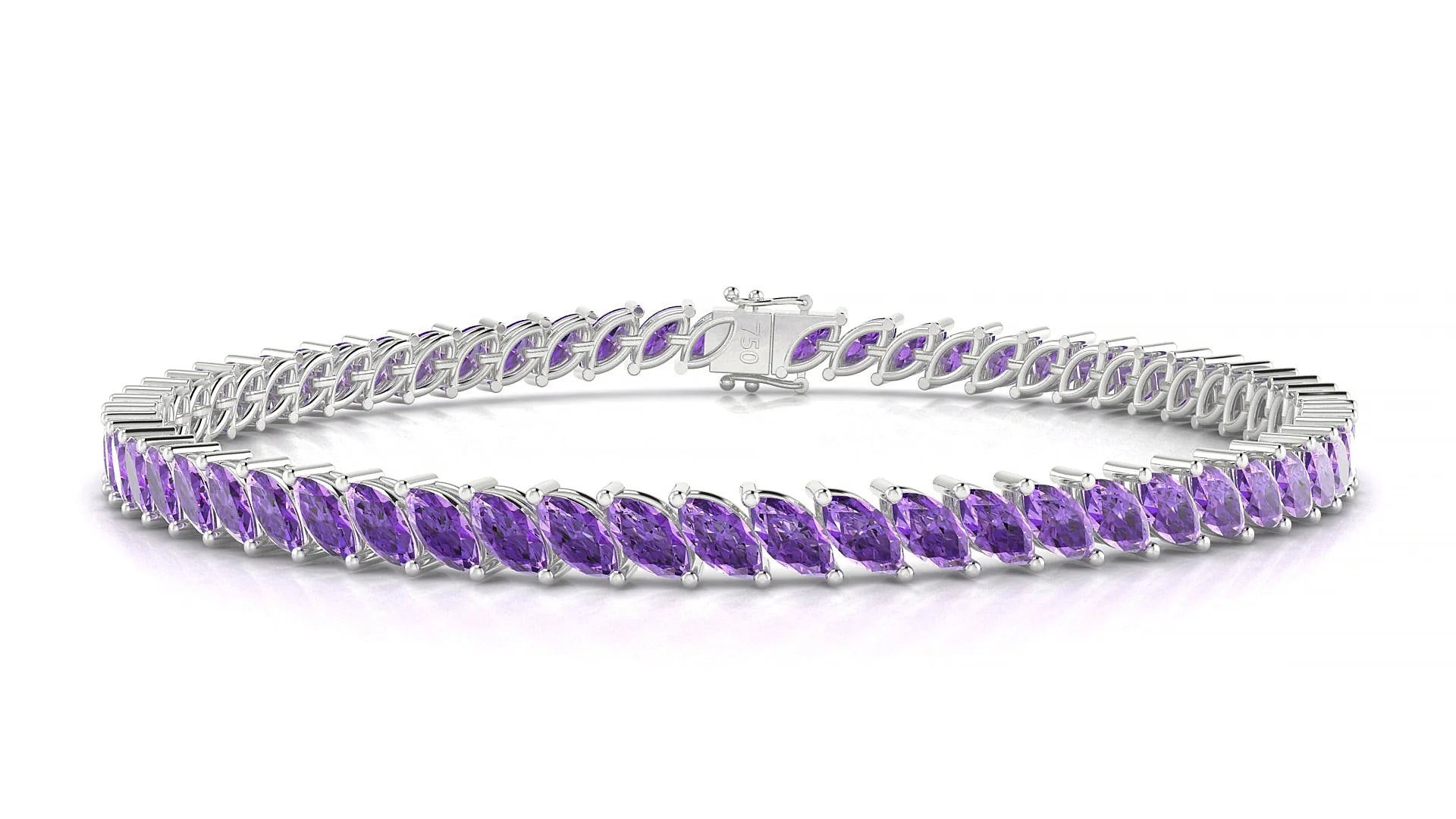 Venezia | 18k White Gold 5 x 2.5 mm Marquise Natural Amethyst Tennis Bracelet