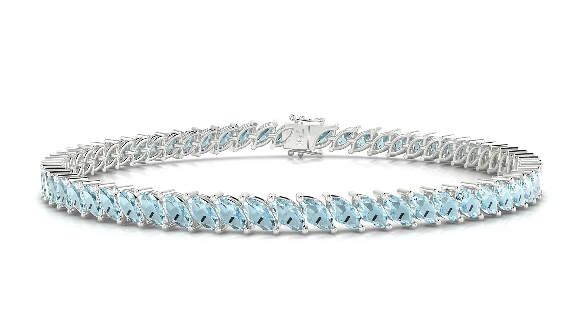 Venezia | 18k White Gold 5 x 2.5 mm Marquise Natural Aquamarine Tennis Bracelet
