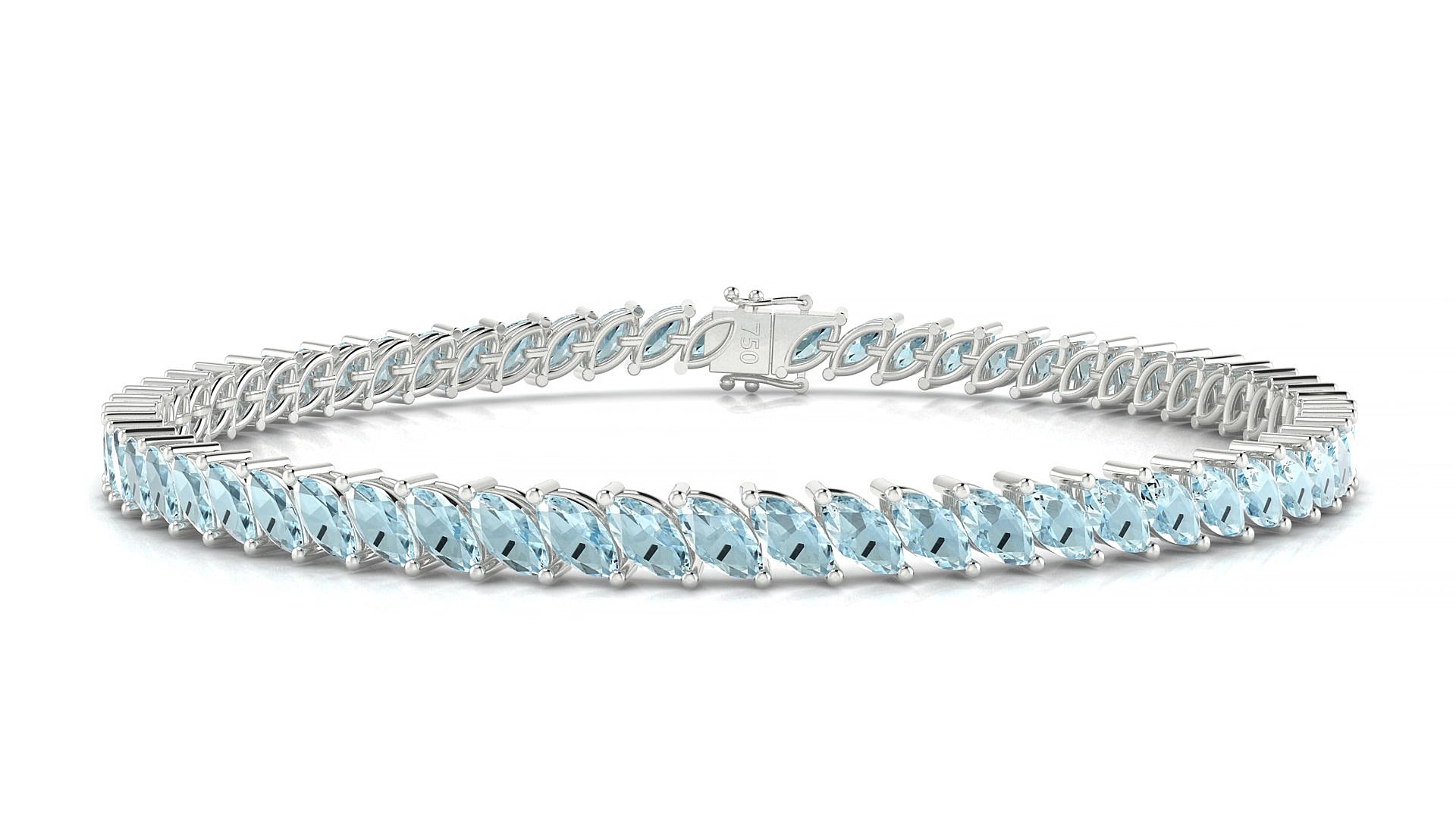 Venezia | 18k White Gold 5 x 2.5 mm Marquise Natural Aquamarine 15 cm Tennis Bracelet