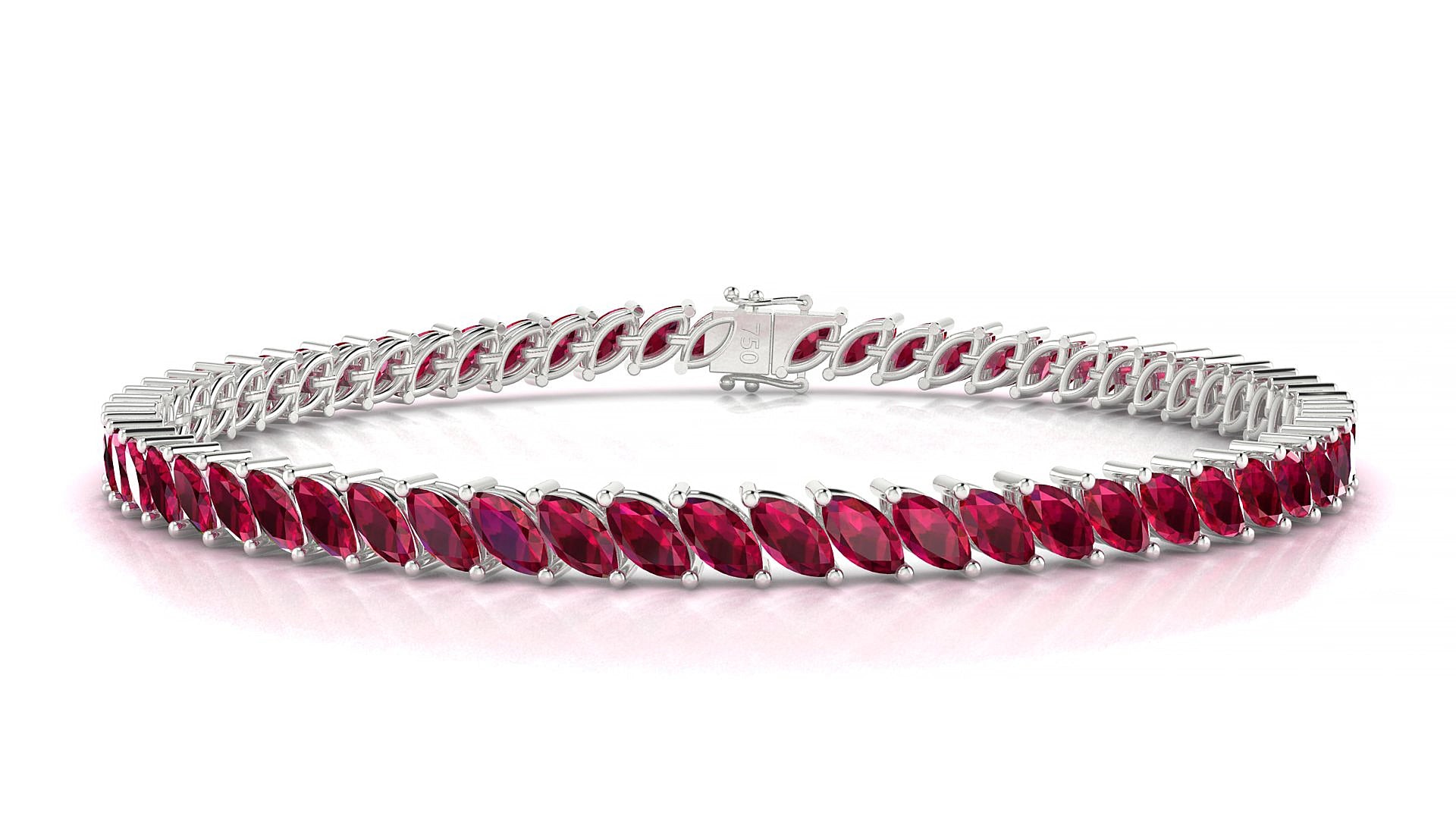 Venezia | 18k White Gold 5 x 2.5 mm Marquise Natural Ruby 15 cm Tennis Bracelet