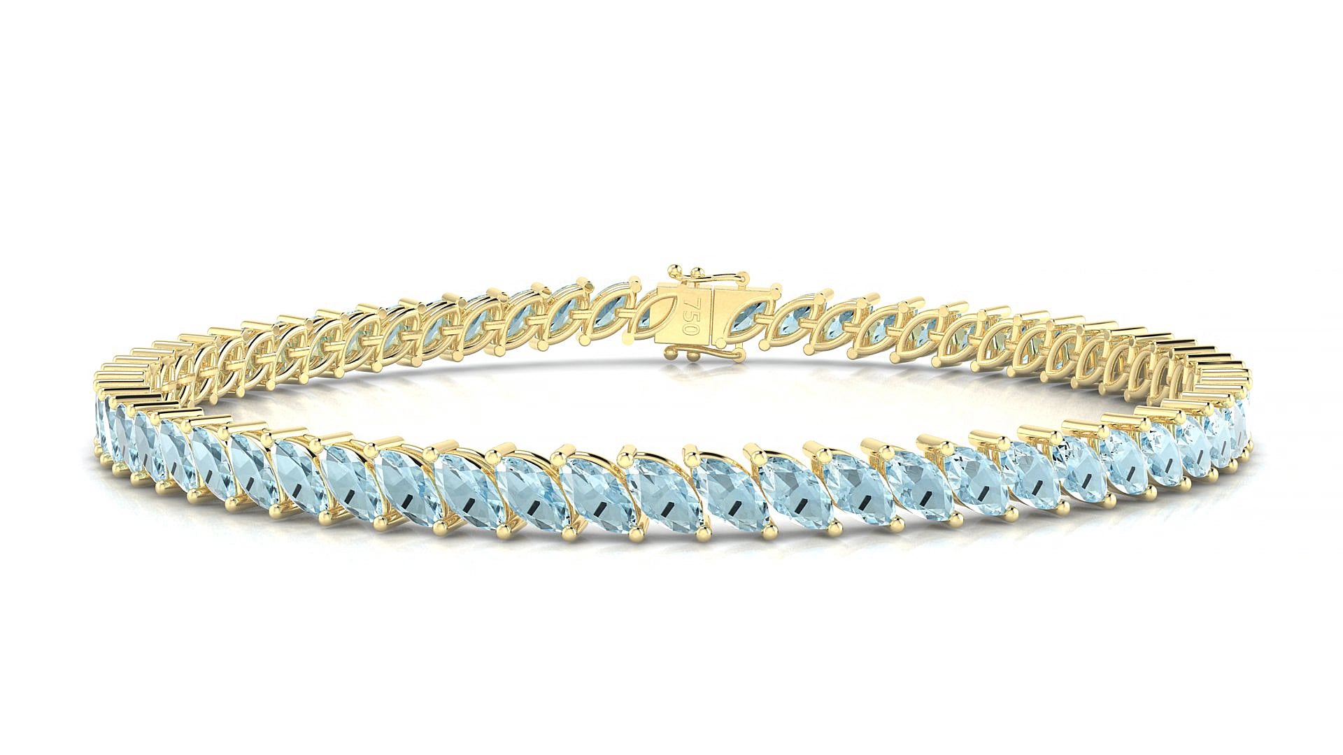 Venezia | 18k Yellow Gold 5 x 2.5 mm Marquise Natural Aquamarine 15 cm Tennis Bracelet