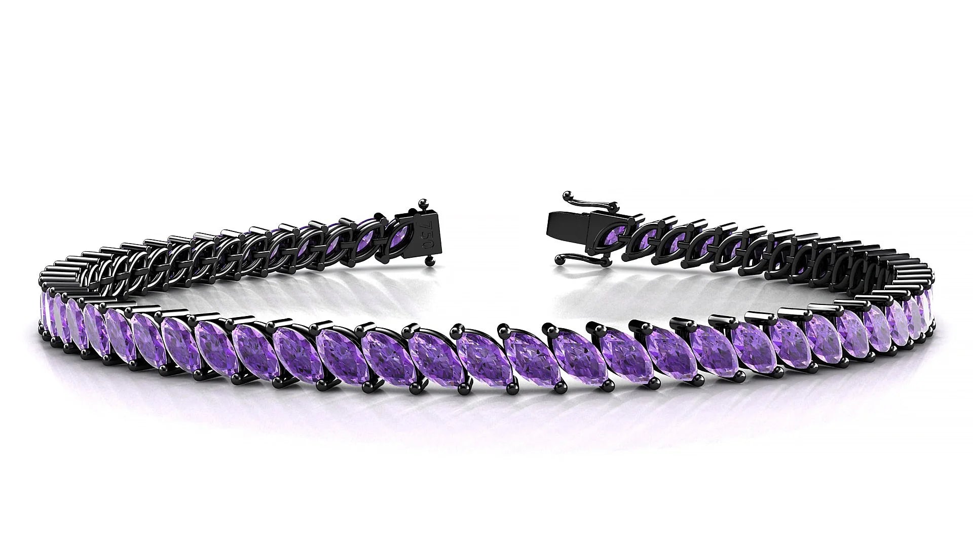 Venezia | 18k Black Gold 5 x 2.5 mm Marquise Natural Amethyst Tennis Bracelet