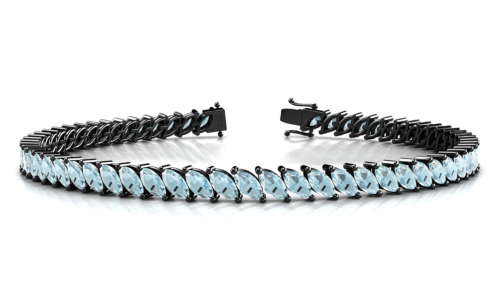 Venezia | 18k Black Gold 5 x 2.5 mm Marquise Natural Aquamarine 15 cm Tennis Bracelet