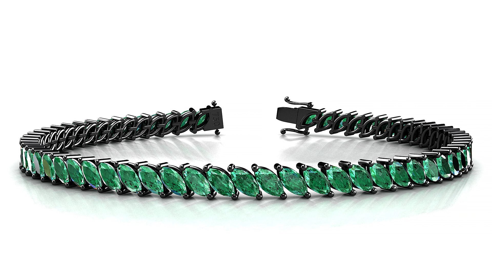 Venezia | 18k Black Gold 5 x 2.5 mm Marquise Natural Emerald 15 cm Tennis Bracelet