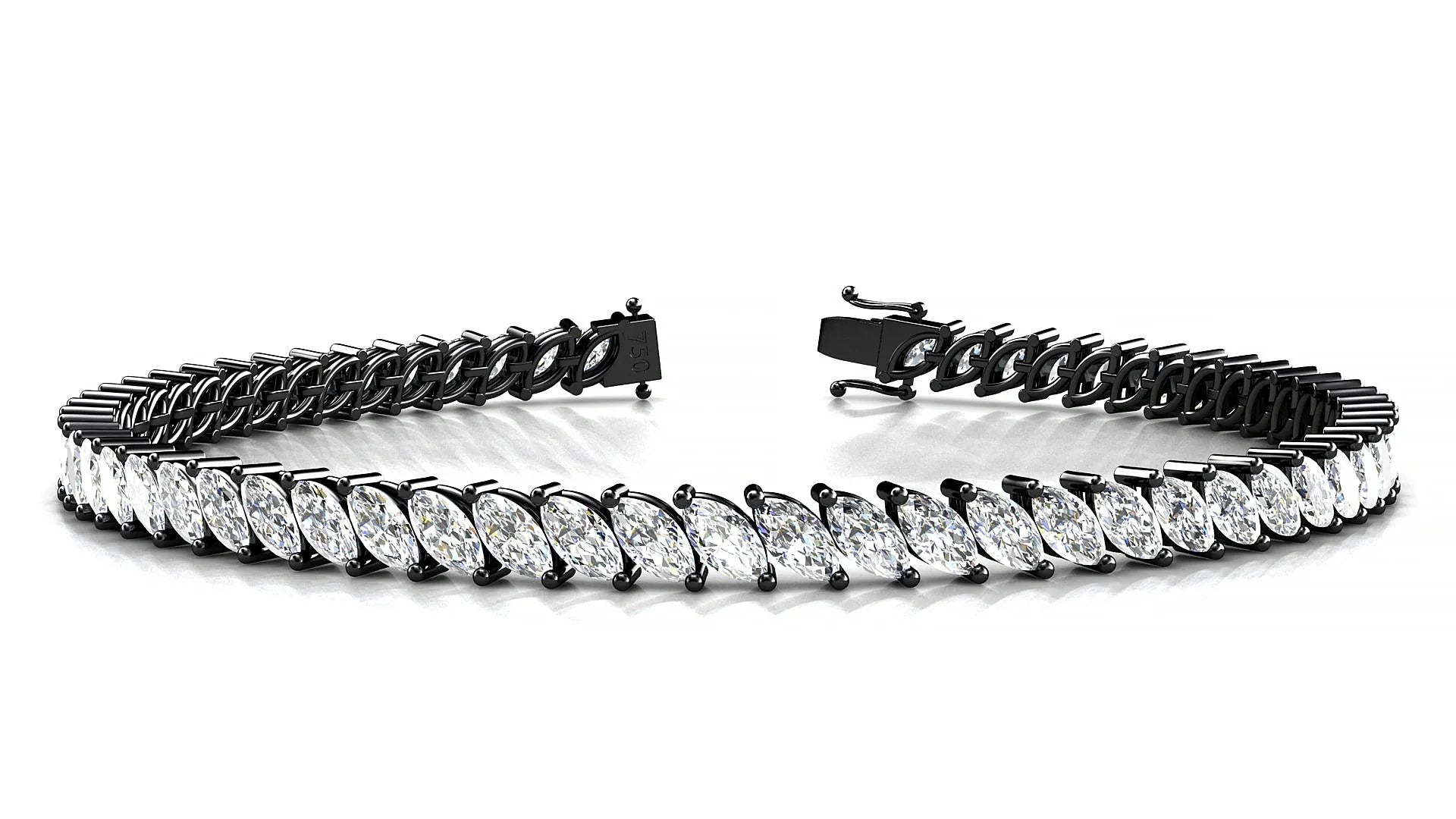 Venezia | 18k Black Gold 5 x 2.5 mm Marquise Lab-Grown Diamond 18 cm Tennis Bracelet