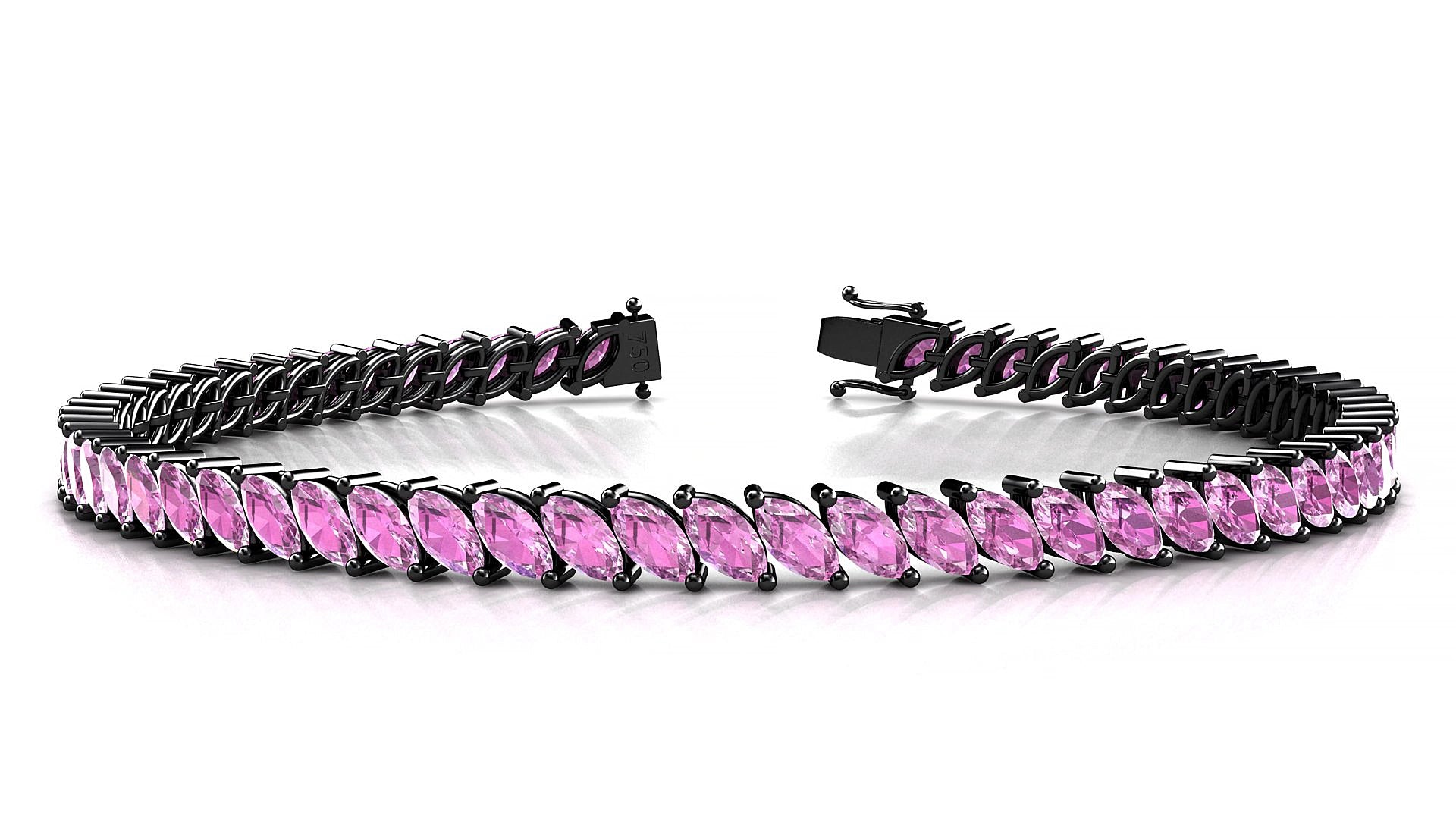 Venezia | 18k Black Gold 5 x 2.5 mm Marquise Natural Pink Sapphire 15 cm Tennis Bracelet