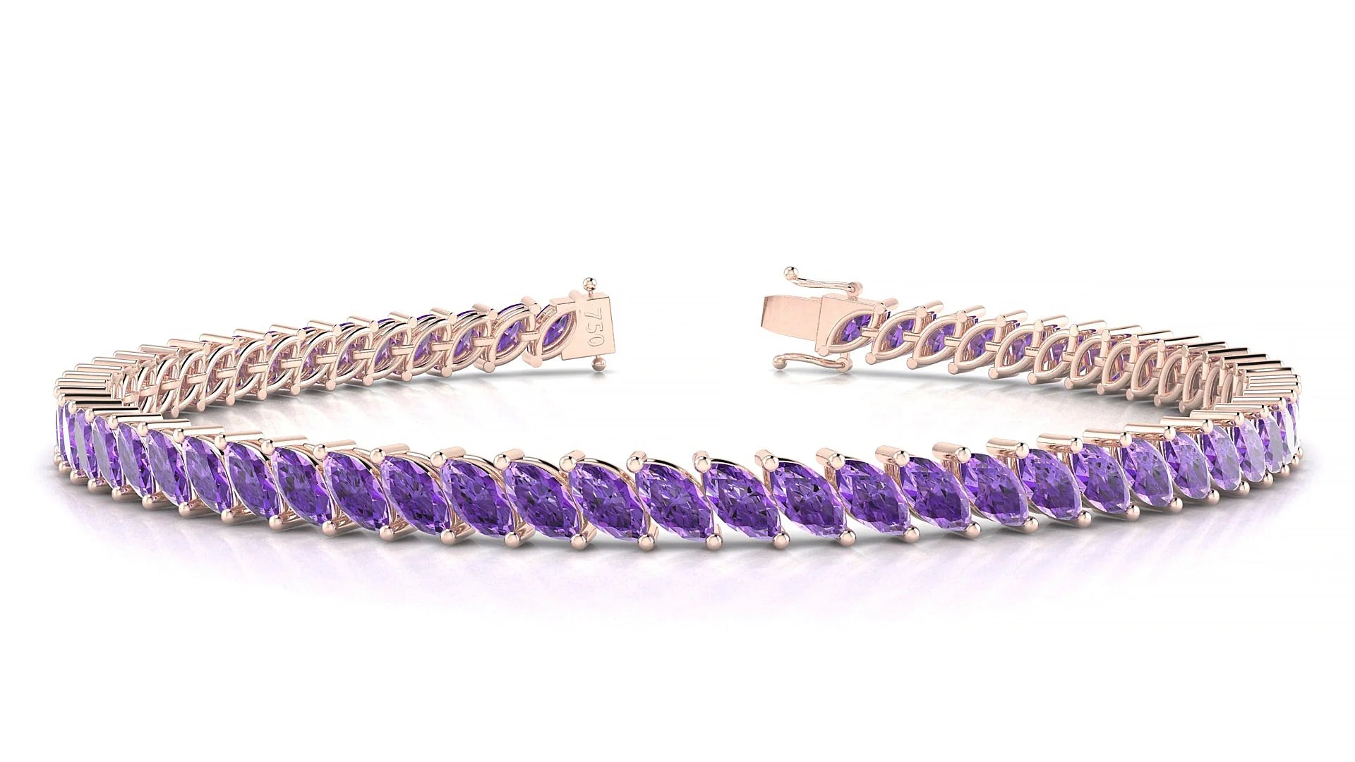 Venezia | 18k Rose Gold 5 x 2.5 mm Marquise Natural Amethyst Tennis Bracelet
