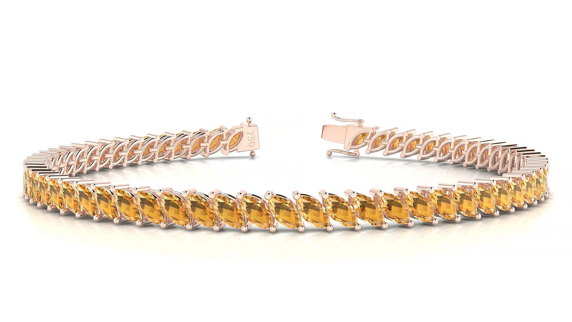 Venezia | 18k Rose Gold 5 x 2.5 mm Marquise Natural Citrine Tennis Bracelet