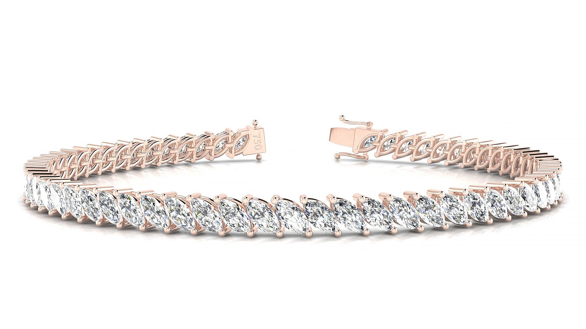 Venezia | 18k Rose Gold 5 x 2.5 mm Marquise Natural Diamond 15 cm Tennis Bracelet