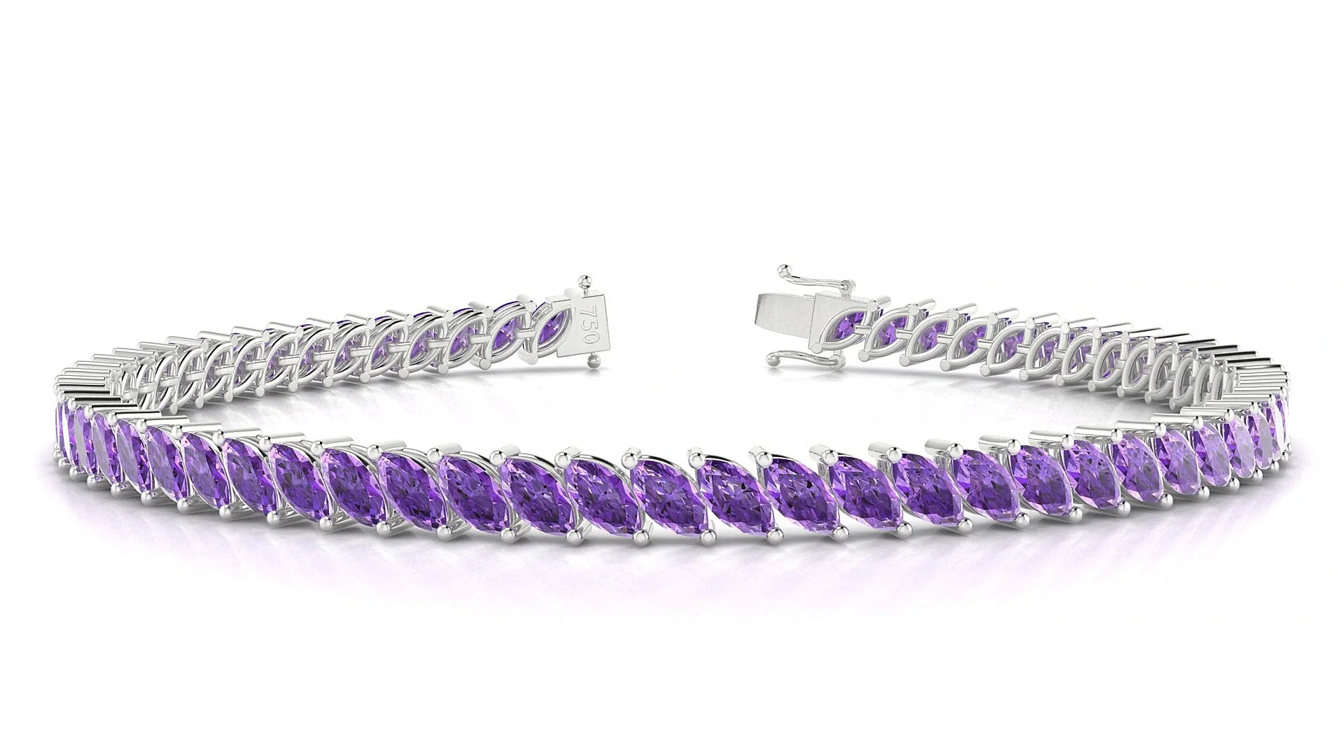 Venezia | 18k White Gold 5 x 2.5 mm Marquise Natural Amethyst Tennis Bracelet