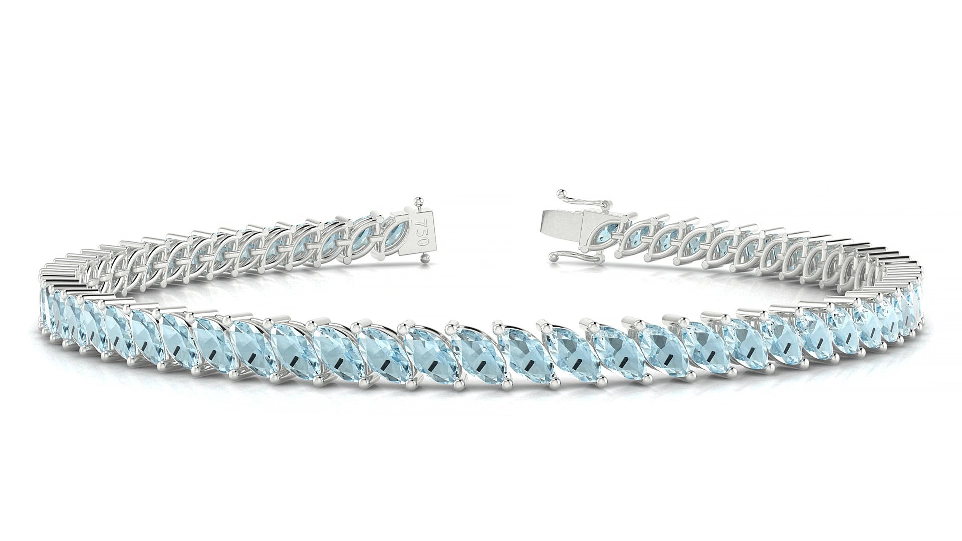 Venezia | 18k White Gold 5 x 2.5 mm Marquise Natural Aquamarine 15 cm Tennis Bracelet