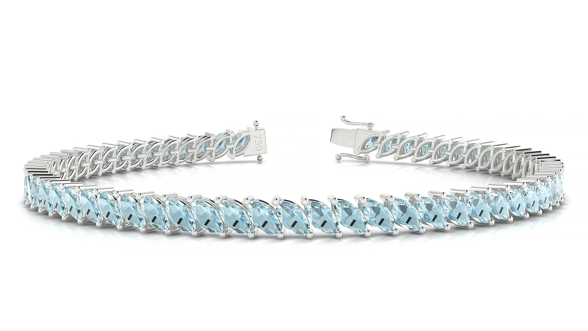 Venezia | 18k White Gold 5 x 2.5 mm Marquise Natural Aquamarine Tennis Bracelet