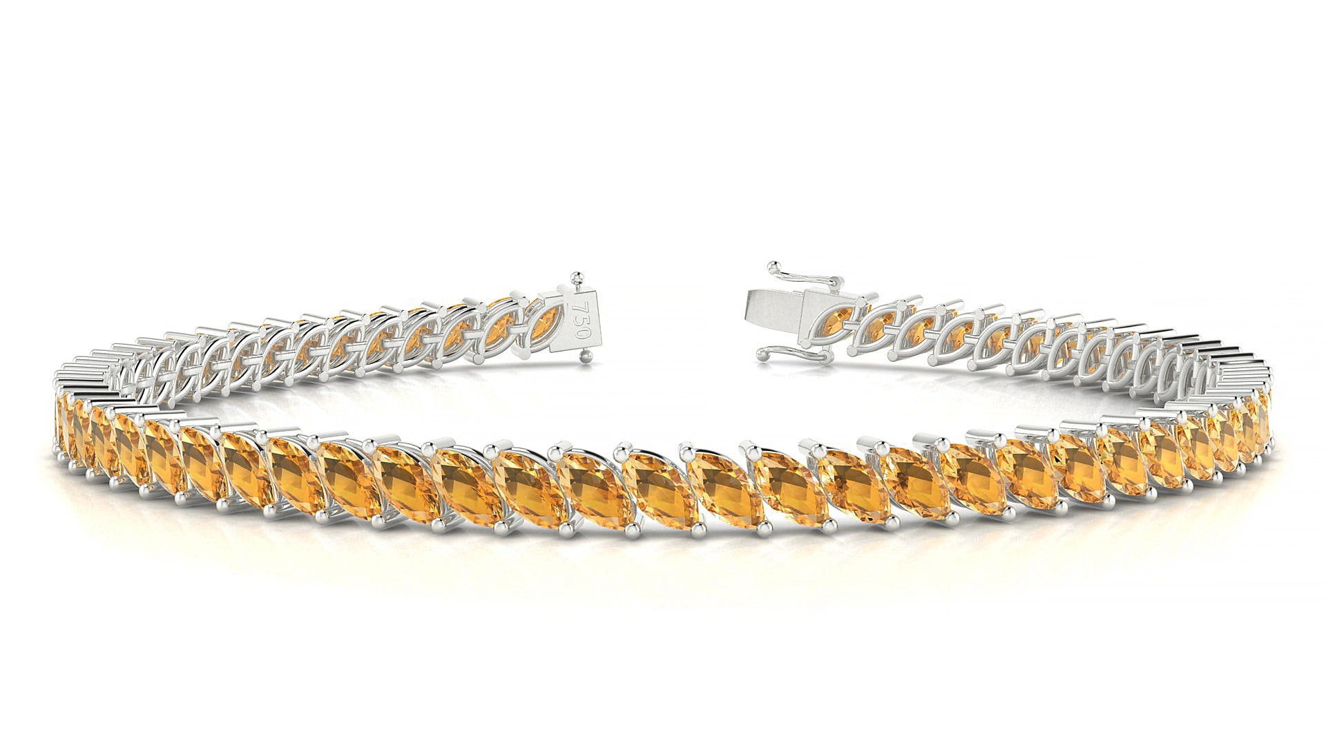 Venezia | 18k White Gold 5 x 2.5 mm Marquise Natural Citrine 15 cm Tennis Bracelet